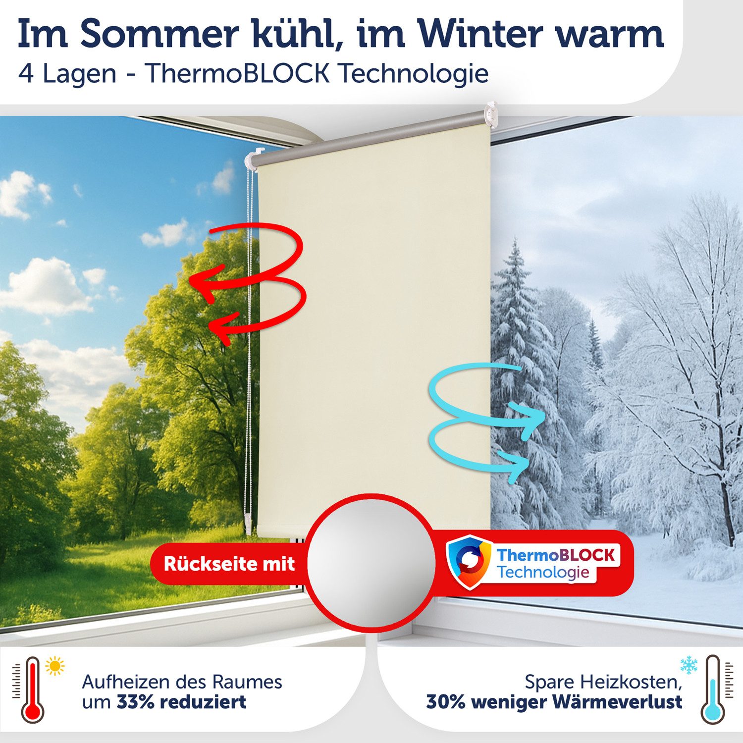 Verdunklungsrollo Verdunkelungsrollo ohne Bohren, Blumtal, Klemm-Montage oder optional Wandmontage mit Schrauben und Dübeln, 4-lagiges Rollo UV-beständig – Bild 4 von 5