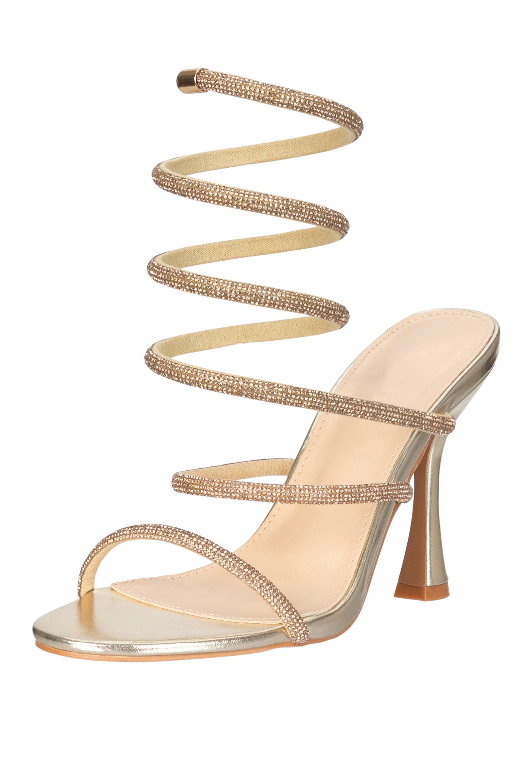 Day Vine Damen Strass High-Heels mit Spiralriemen und hohem Absatz Sandalette