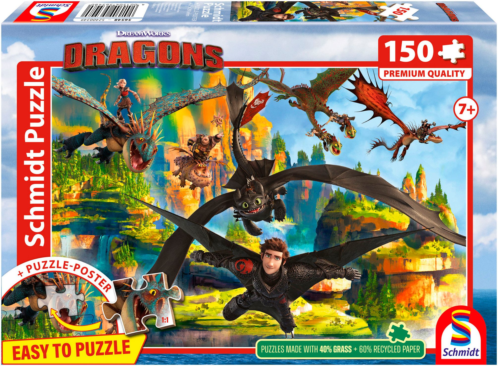 Schmidt Spiele Puzzle Dragons, Fliegende Drachen, 150 Puzzleteile, Made in Europe