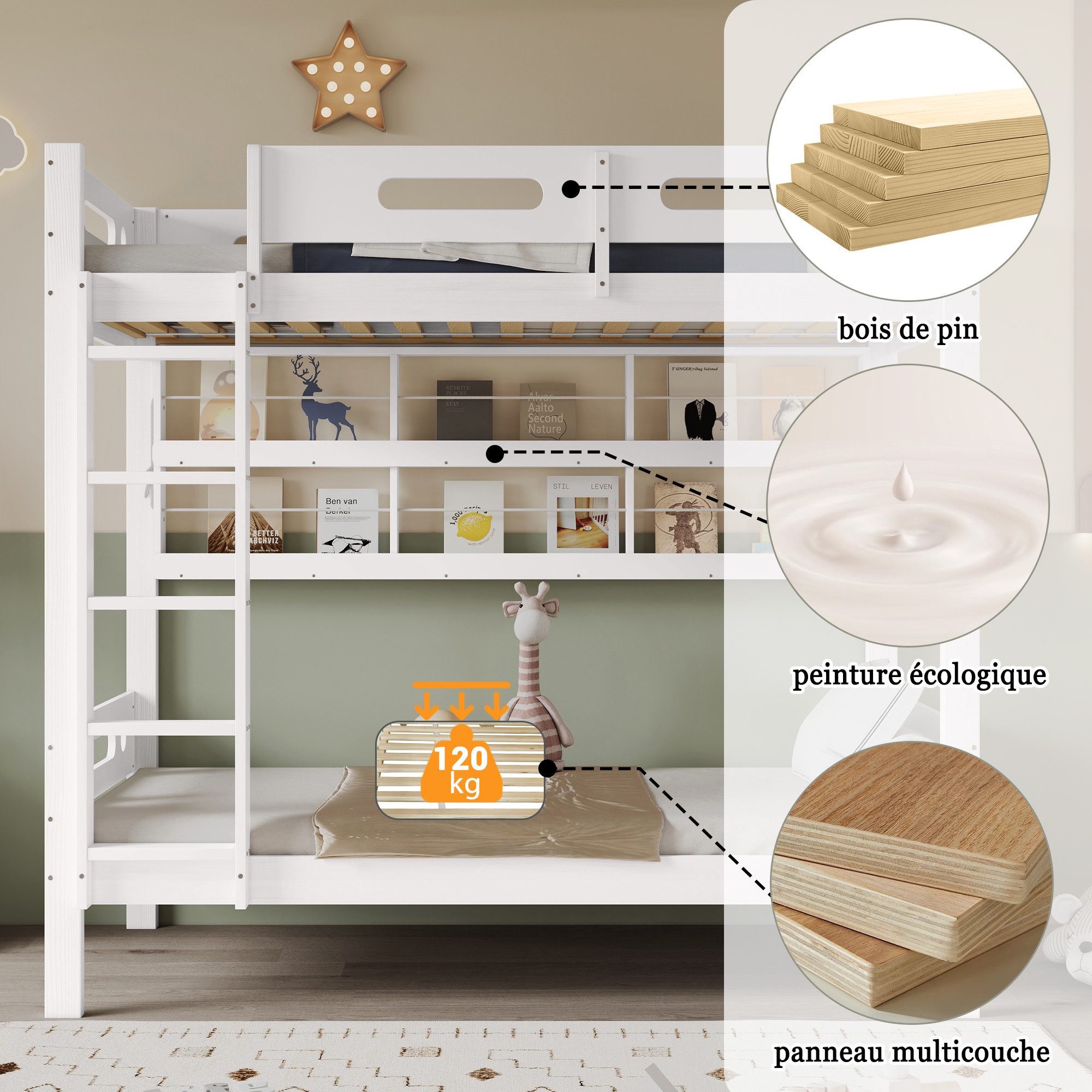 Sweiko Etagenbett 90x200cm (Etagenbett, Offenes Regal, Fünfstufige Leiter), günstig online kaufen