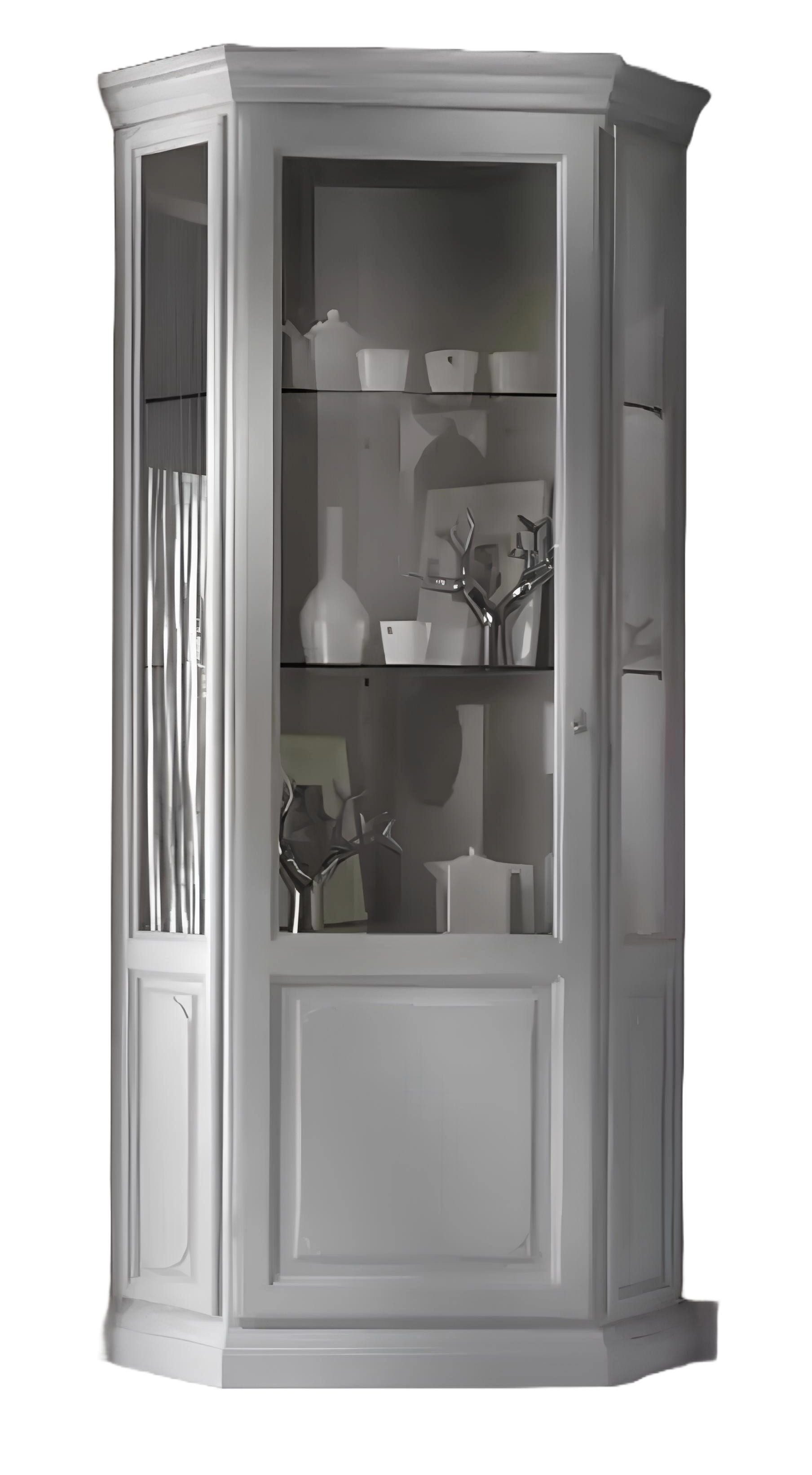 Xlmoebel Eckvitrine Wohnzimmer Einrichtung weißer Schrank mit klassischer Glas Vitrine (Eckvitrine) Hergestellt in Italy