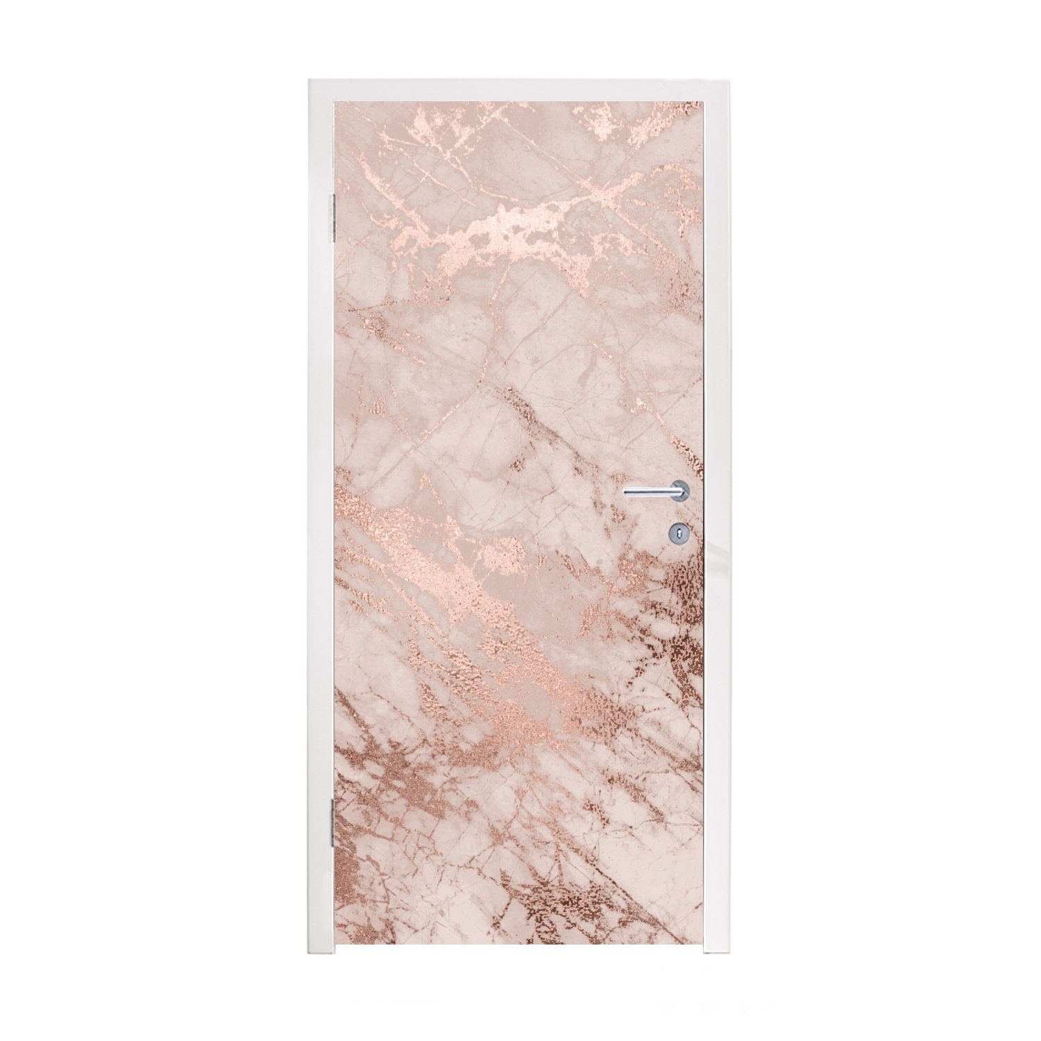 MuchoWow Türtapete Marmor - Rosa - Luxus - Marmoroptik - Glitzer - Design, Matt, bedruckt, (1 St), Selbstklebende Tapete, Folie für Möbel, 75x205 cm