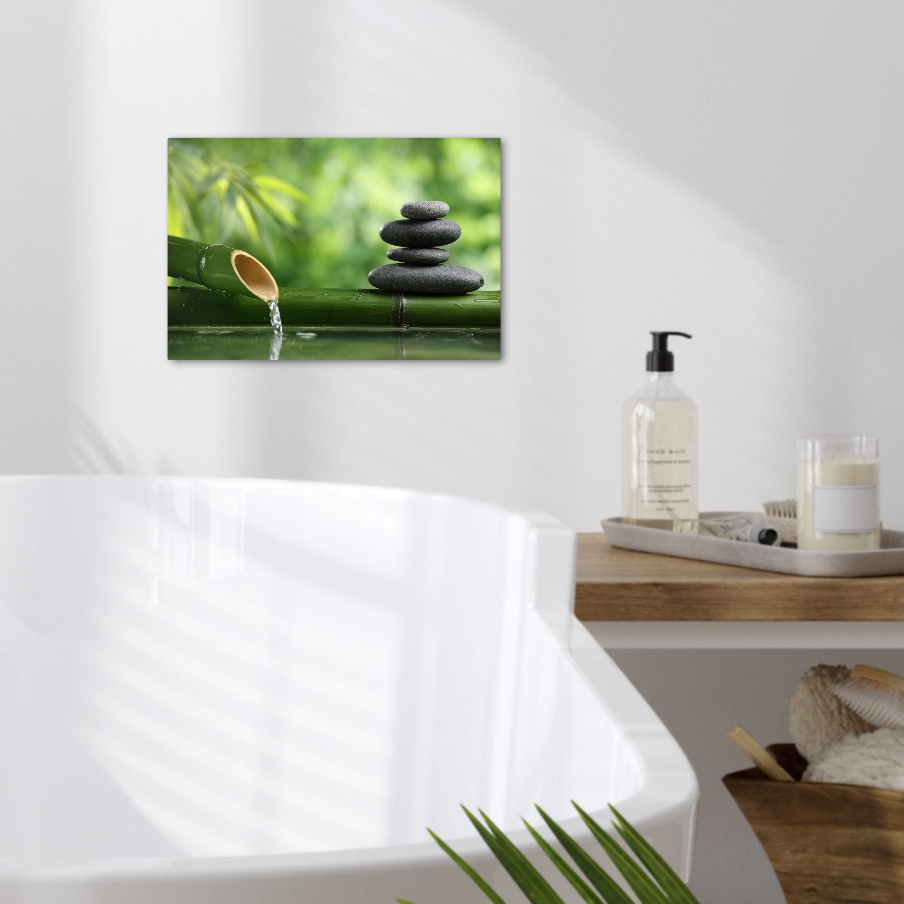 OneMillionCanvasses® Leinwandbild Zen - Stein - Grün - Natur - Bambus, Fotodruck (1 St), Bilder für Badezimmer, Bad und Toiletten Deko, Bild WC 30x20 cm – Bild 2 von 5
