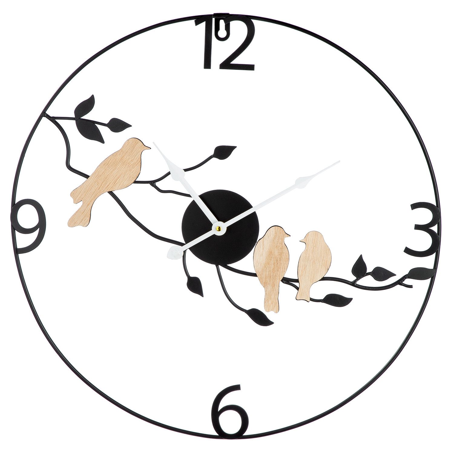 GILDE Wanduhr Wanduhr rund Vögel auf Ast schwarz H. 50 cm