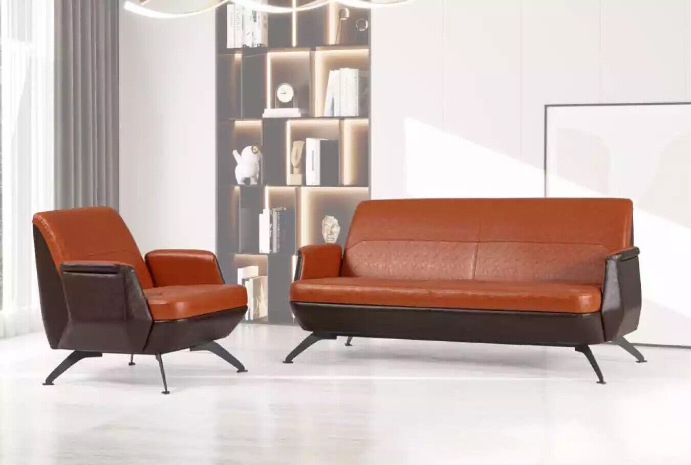 Zweisitzer Arbeitszimmermöbel Leder Designer Couch Made Sofa In JVmoebel Europe Büromöbel, Moderner