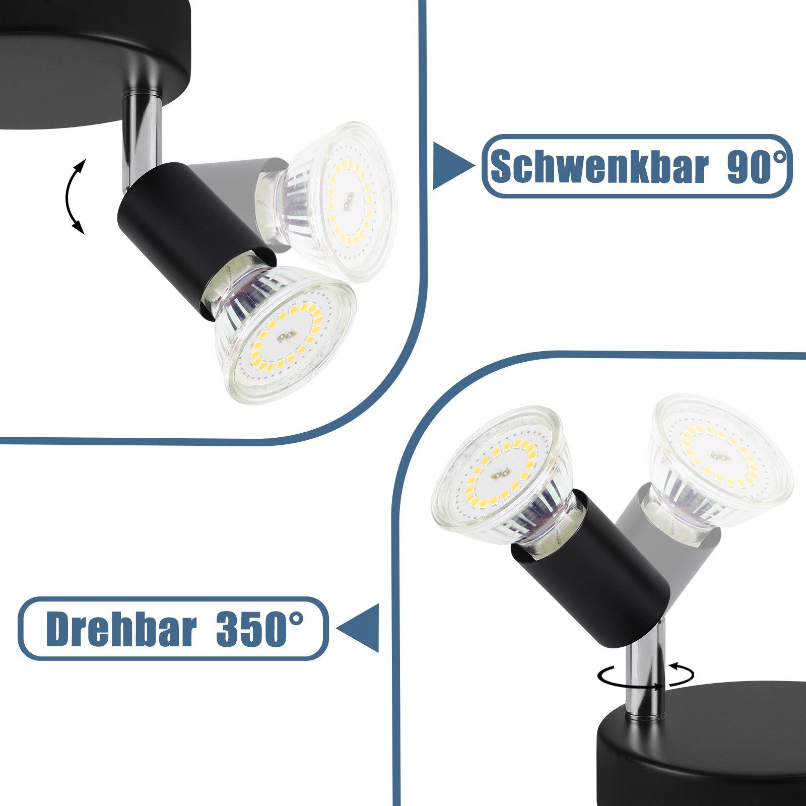 Nettlife Deckenstrahler 1/2/3/4/6 Flammig Wand Modern Deckenleuchte, Schwenkbar 350°, LED wechselbar, Wohnzimmer Schlafzimmer Flur