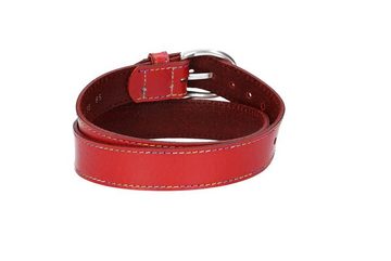 kiddybelts Ledergürtel Kids 25mm in Rot mit Multicolornaht und Dornschließe in Silber (KB15-360) sehr weiches Vollrindleder