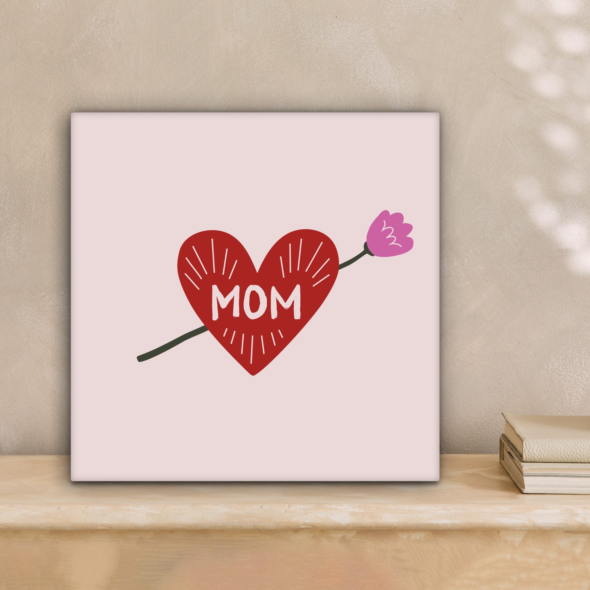 OneMillionCanvasses® Leinwandbild Herz - Rot - Blume - Mutter, Fotodruck (1 St), Wandbild, Deko Schlafzimmer Wohnzimmer Flur 20x20 cm
