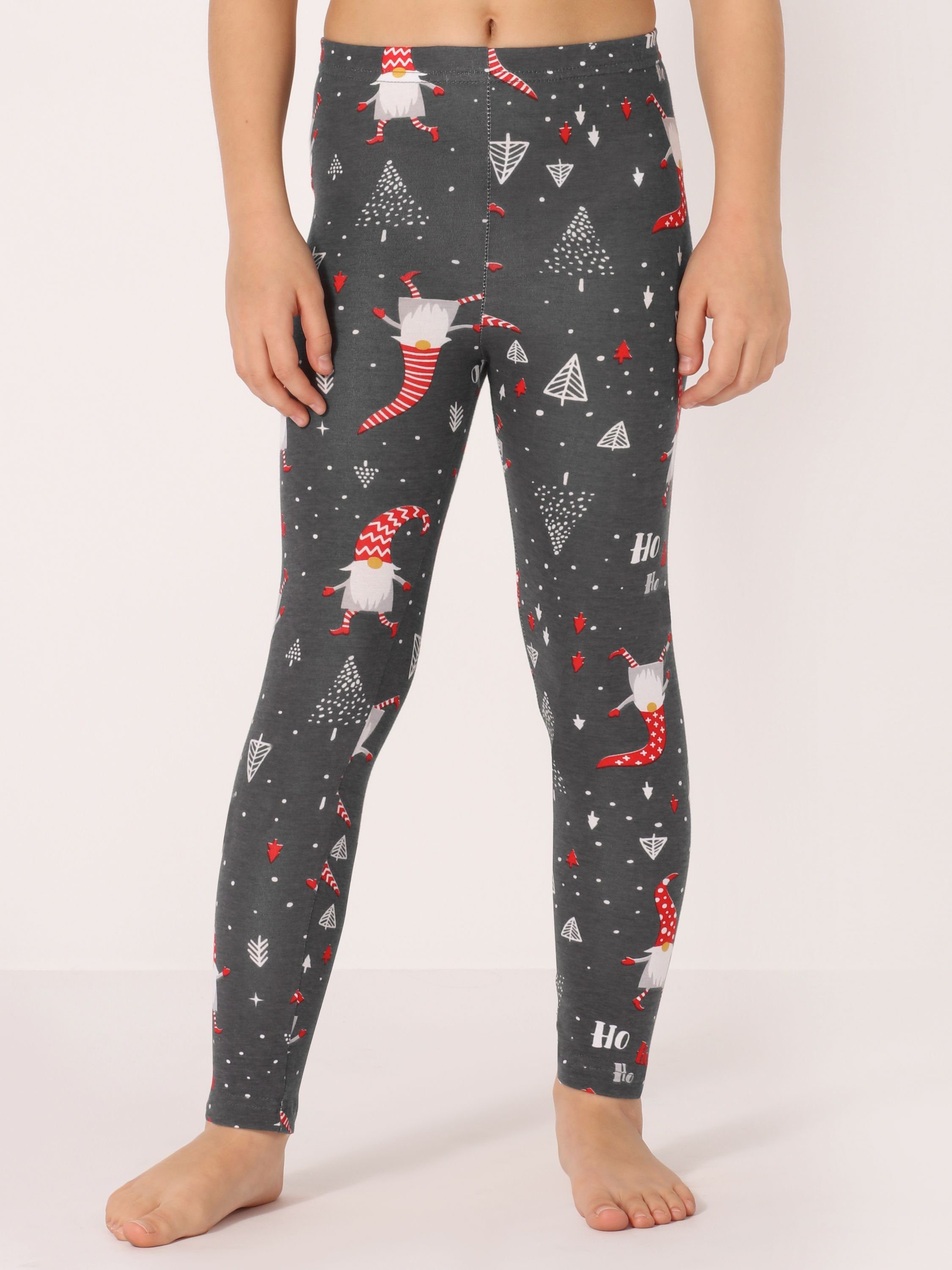 aus Merry Lange Style Leggings (1-tlg) elastischer Dunkelmelange/Weihnachtsmänner MS10-337 Baumwolle Leggings Bund Mädchen