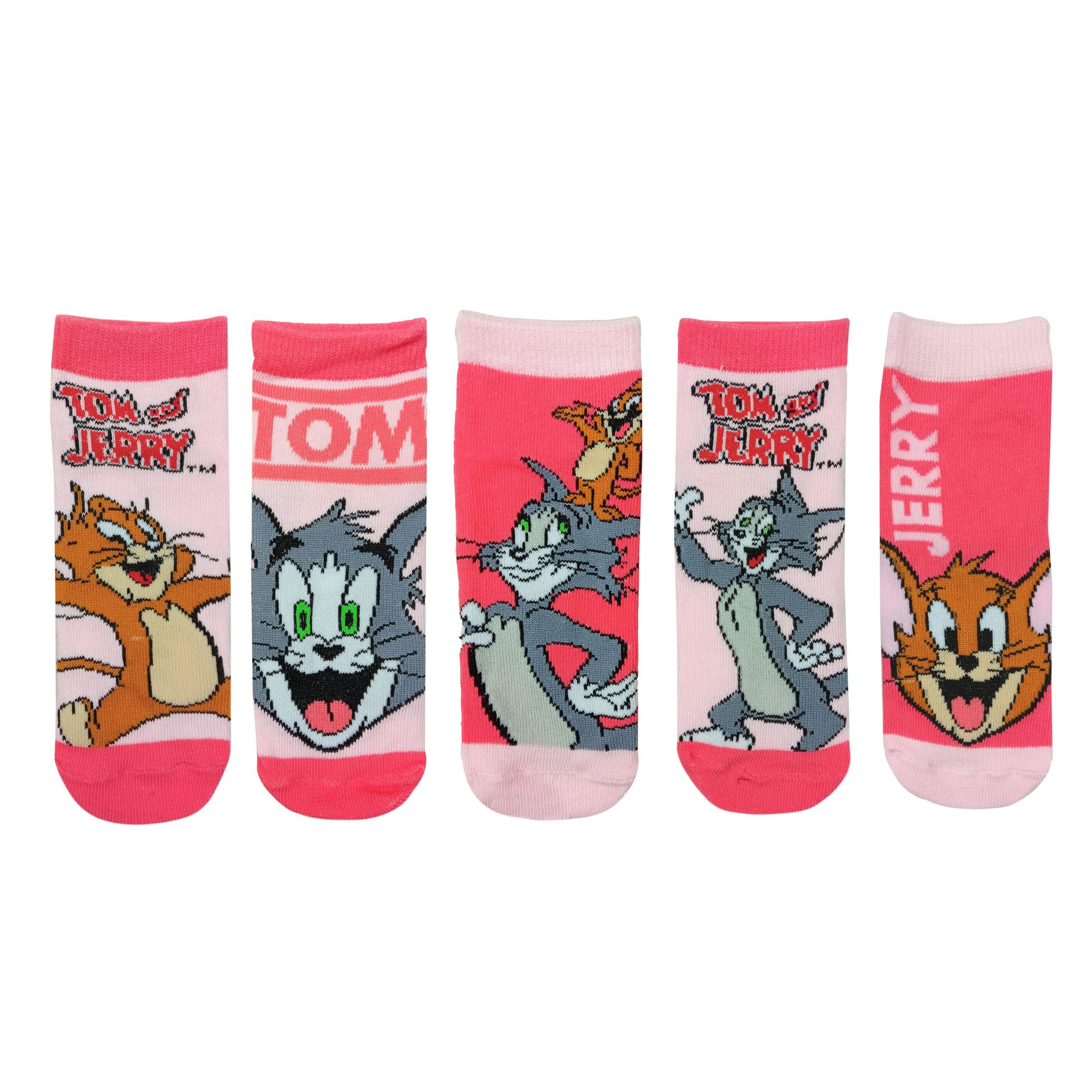 United Labels® Socken Tom & Jerry Socken für Mädchen Kinder Sneaker  Kindersocken Söckchen Rosa (5er Pack)