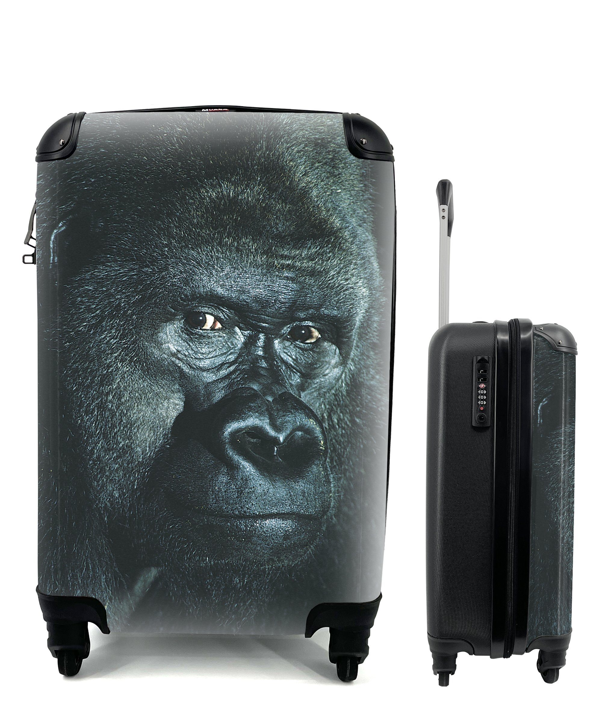 Trolley, MuchoWow Nahaufnahme Handgepäck eines rollen, Reisekoffer Handgepäckkoffer mit Reisetasche Rollen, Ferien, Gorillas, großen 4 für
