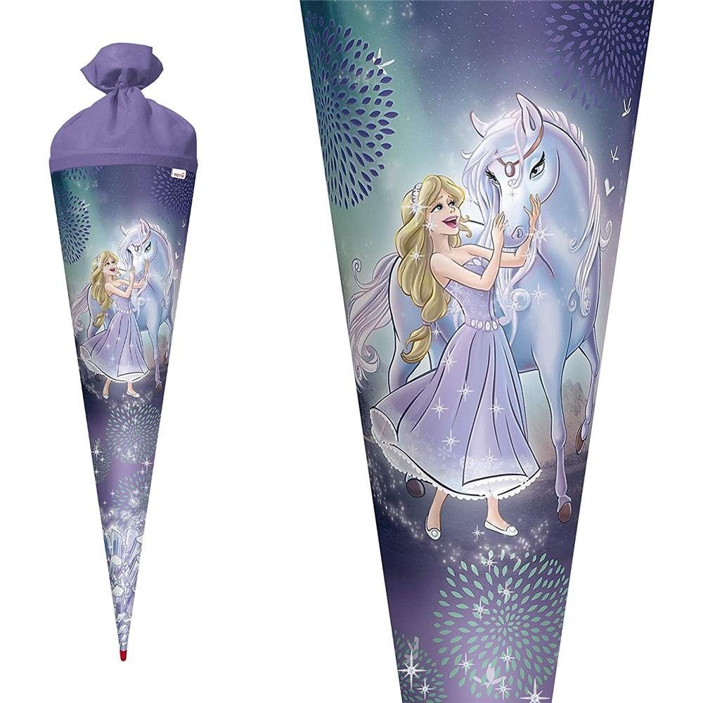 Roth Schultüte Königin im Eis mit Glitter, 70 cm, rund, lilafarbiger Filzverschluss, Zuckertüte für Schulanfang