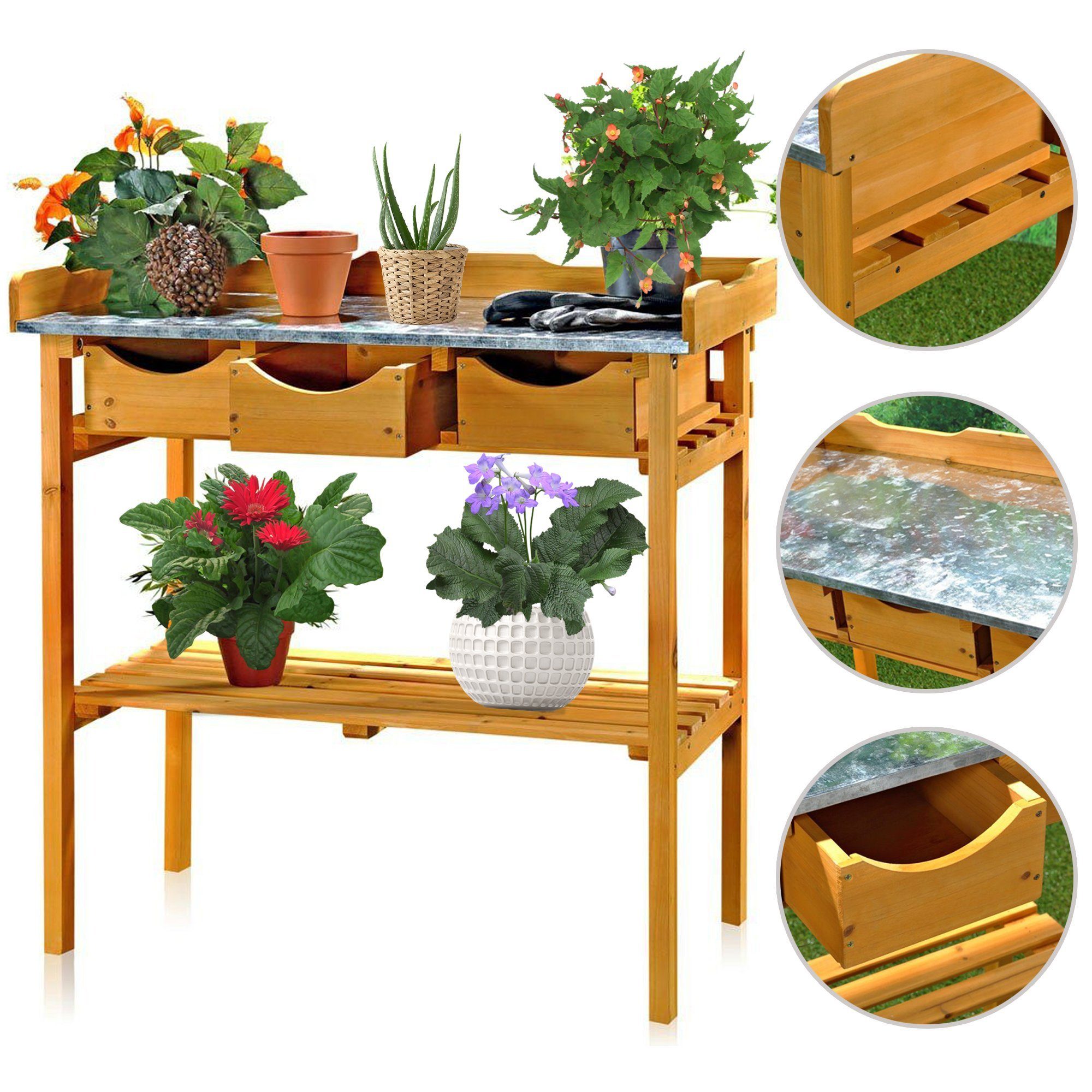 Oberflächen-Platte in (Stück), Pflanztisch Braun Fichtenholz Hochwertige Holztisch Gartentisch Gärtnertisch Melko Arbeitstisch aus Pflanztisch Blumentisch