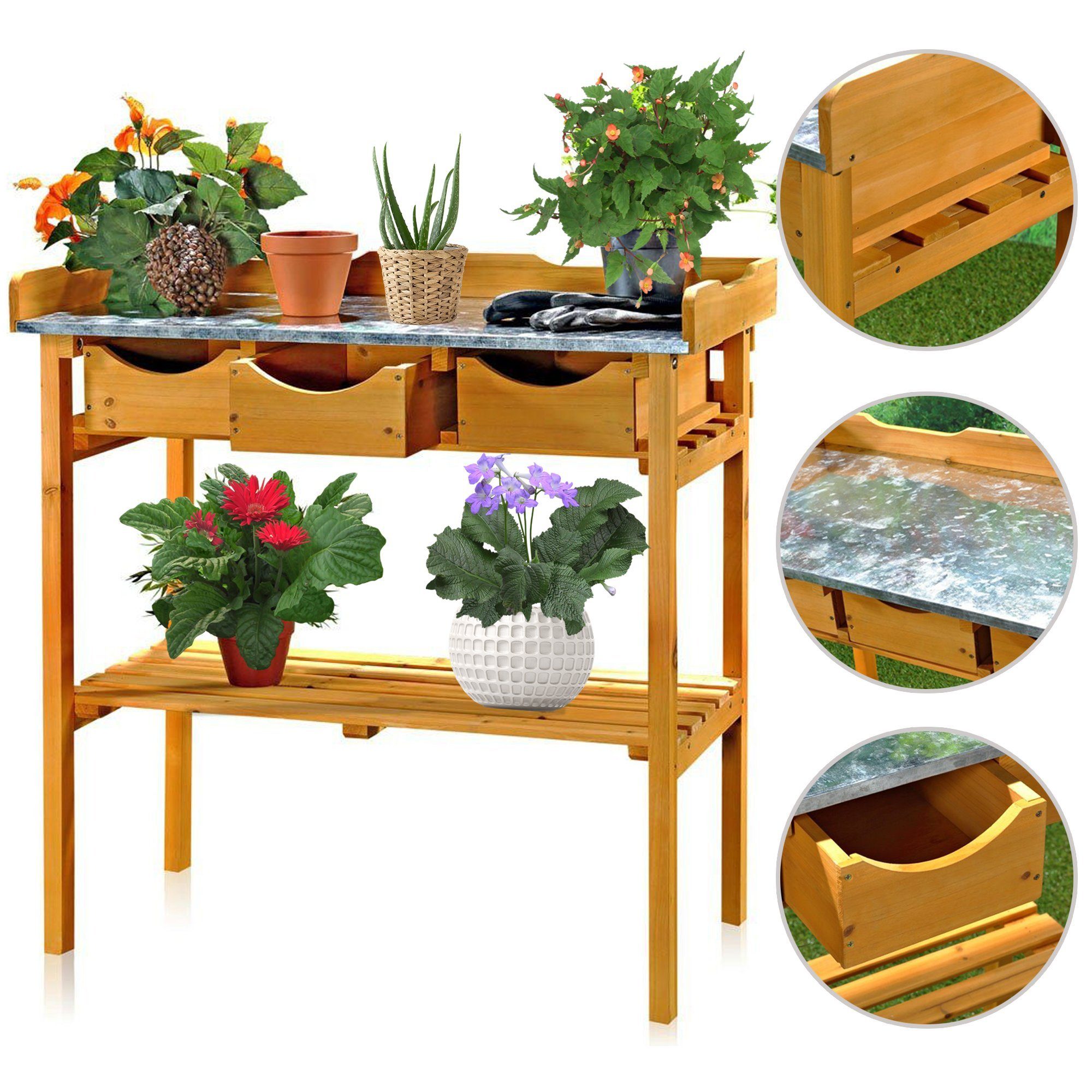 Melko Pflanztisch Gartentisch Pflanztisch Blumentisch Fichtenholz Braun Arbeitstisch (Stück, 1-St., Stück), Hochwertige Oberflächen-Platte