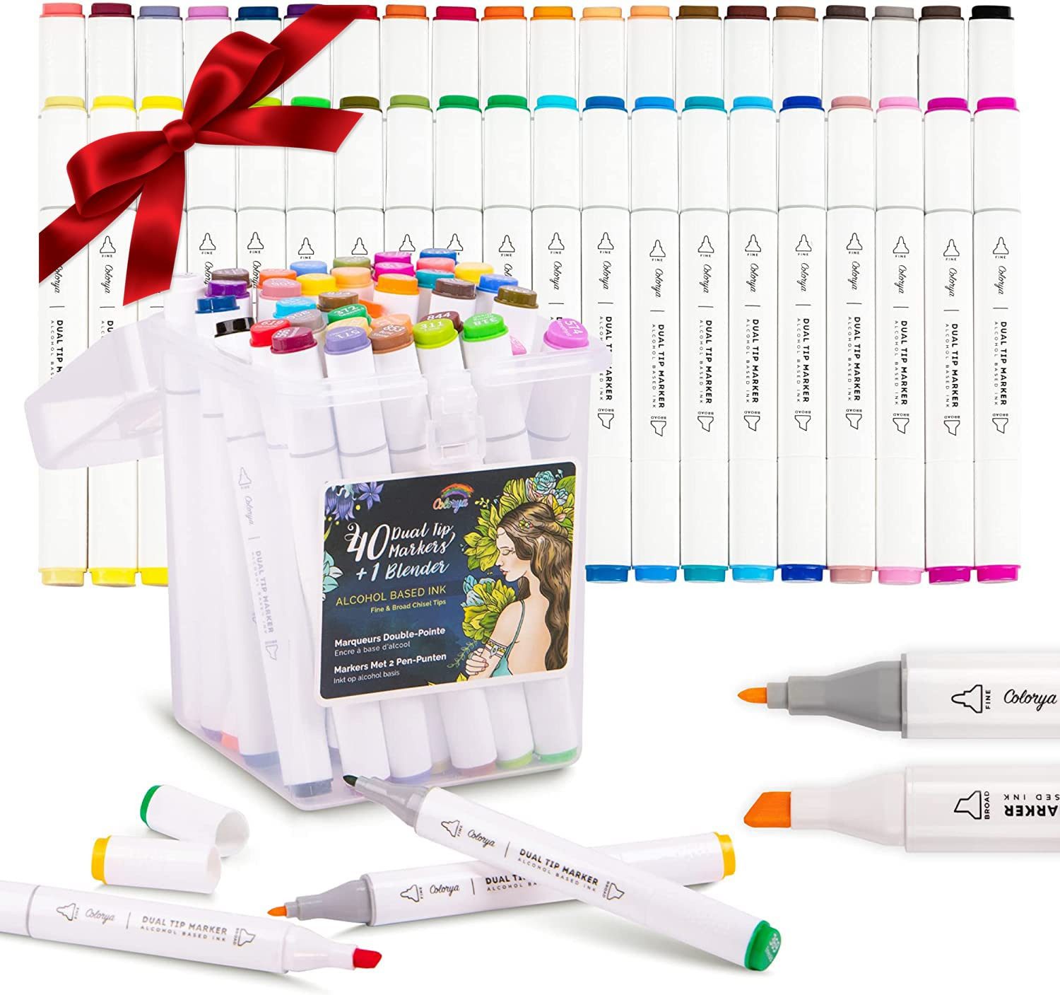 Colorya Permanentmarker 40 Alkoholische Marker Stifte und Mischstifte Set, (1-tlg), 40 Alkohol Marker Stifte und Blender Set