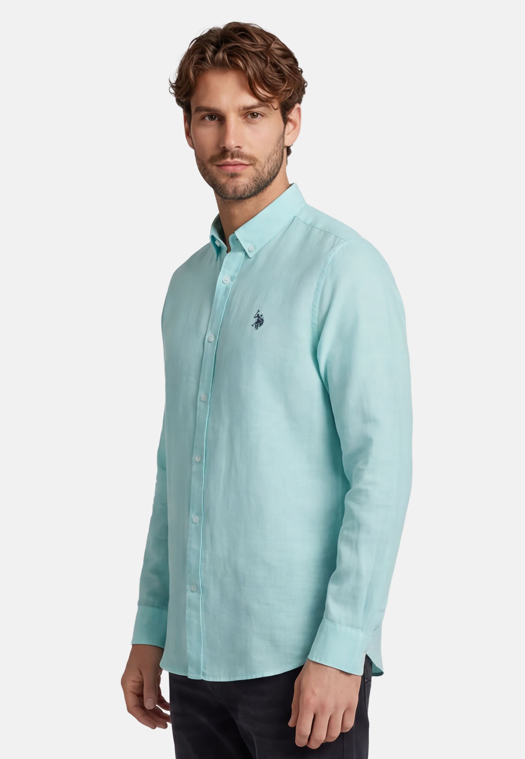 U.S. Polo Assn. Leinenhemd USBlaake Herren Leinenhemd – Sommerhemd luftig mit Button-Down-Kragen Leichtes Hemd aus Leinenmix mit Knopfleiste