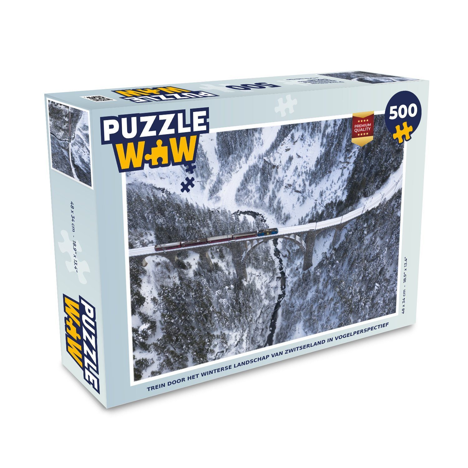 MuchoWow Puzzle Zug durch die winterliche Landschaft der Schweiz aus der Vogelperspekt, 500 Puzzleteile, Foto-Puzzle, Bilderrätsel, Puzzlespiele, Spielzeug