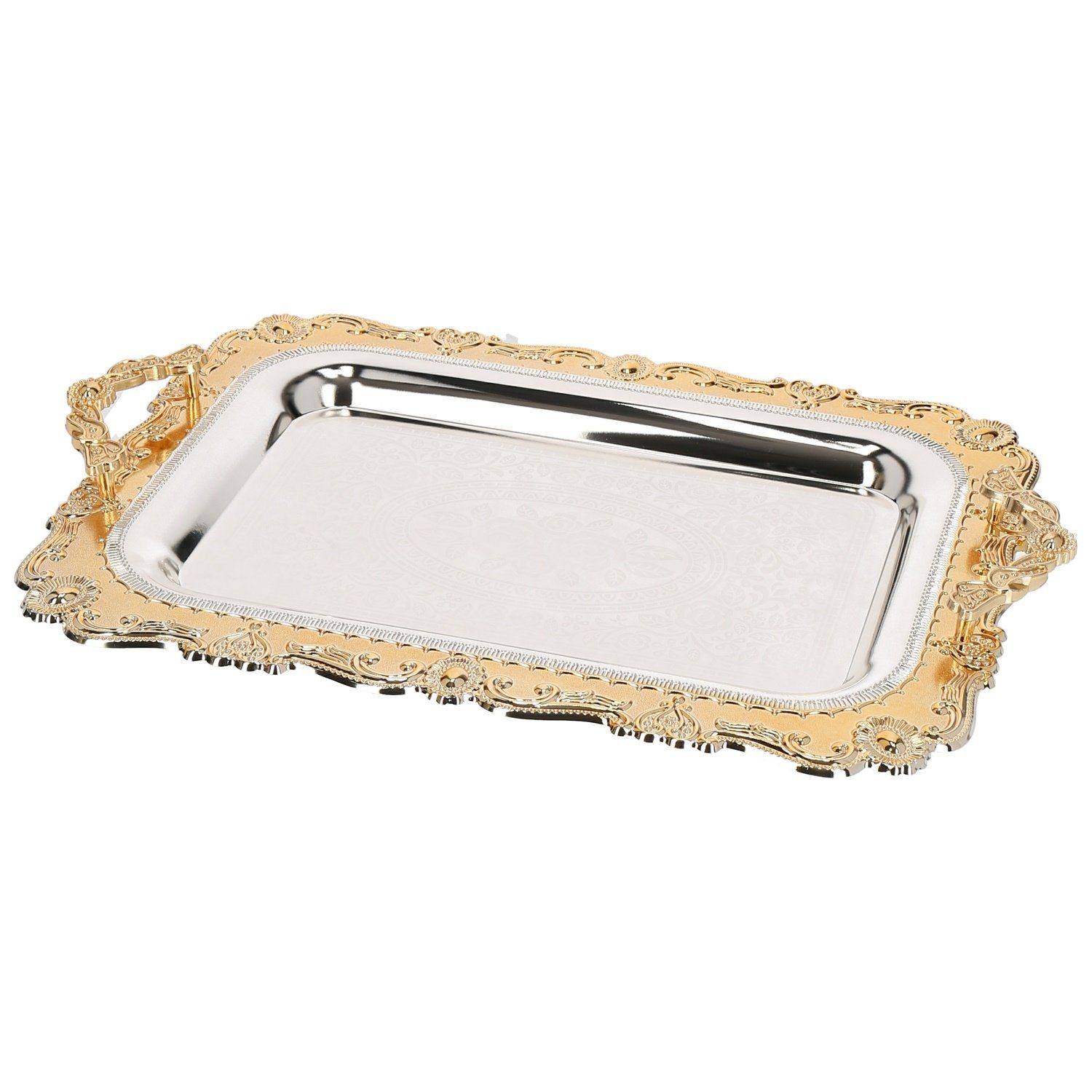 Almina Tablett 2-Teilig Gold/Silber Metallbrett Servierttablett aus Edelstahl 18/10, (2-tlg)