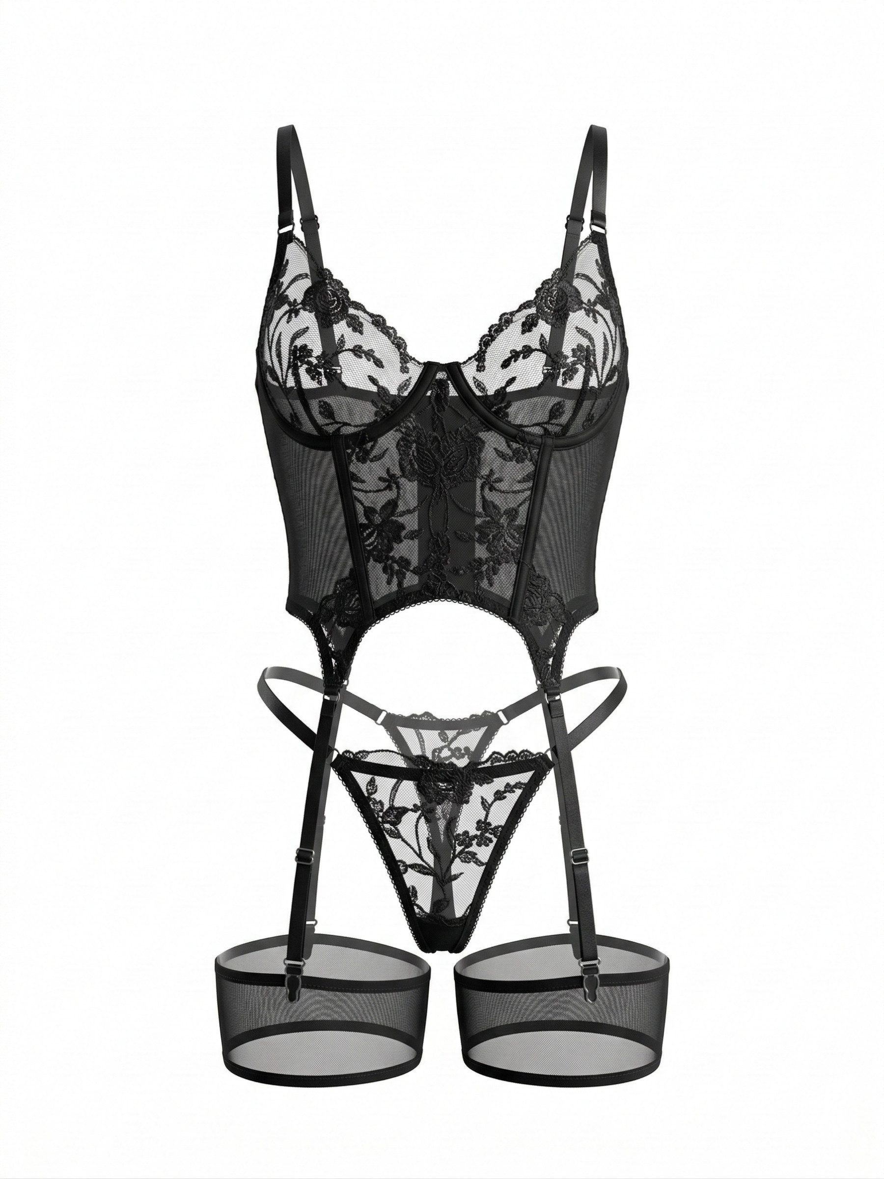Elegant Love Set: Corsage Sexy Damenwäsche & Lingerie – Bügel-Corsagen-Set mit Strumpfhaltern (Set, 2-tlg., inkl. Tanga) Reizwäsche – Dessous-Set für besondere Momente