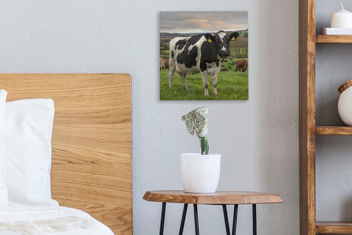 Wohnzimmer (1 OneMillionCanvasses® Leinwandbild Kuh Gras für Bilder Leinwand - - - Tiere, Schlafzimmer bunt St), Berg