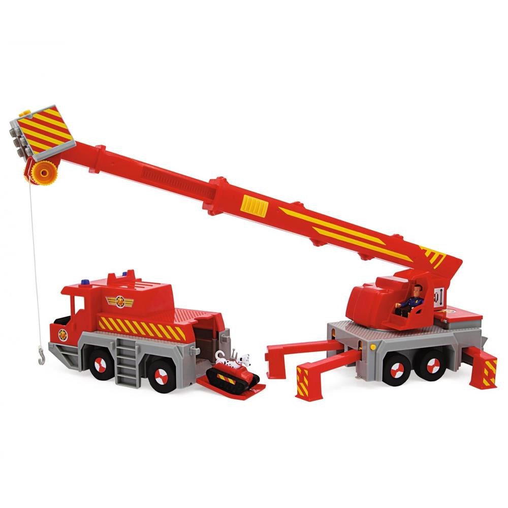 SIMBA Spielzeug-Feuerwehr Feuerwehrmann Sam 2-in-1 Rettungskran 50 cm mit Figur & Sound, (Rettungsfahrzeug-Set, Rettungskran, Rettungsfahrzeug, Sam-Figur, Rettungshund Schnuffi), 2-in-1-Funktion, 360°-Kranarm, Seilwinde, Wasserkanone, Sound