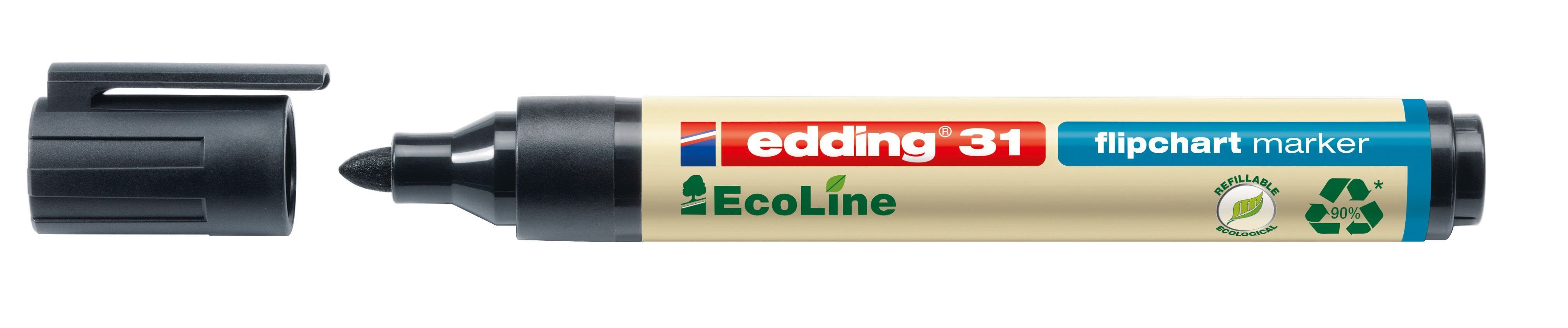 edding Zettelkasten 31 Flipchartmarker EcoLine - nachfüllbar, 1,5 - 3 mm, schwarz