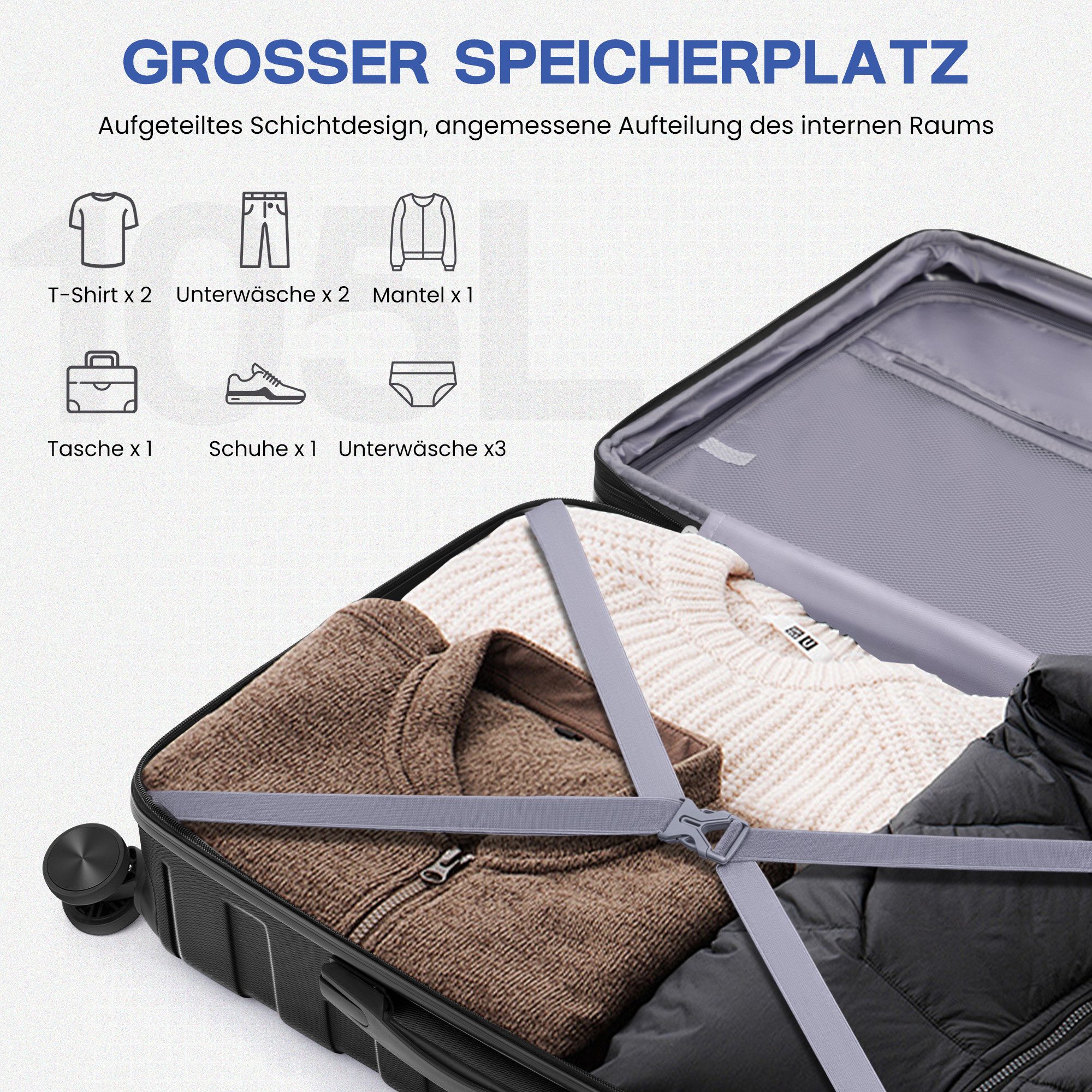 ChaCool Hard-Shell Trolley Hard-Shell Trolley Premium Travel Suitcase Rolling Hand Luggage, Suitcase with four 360° Wheels and Combination Lock, 57/67/77 cm, 40/62/99 L