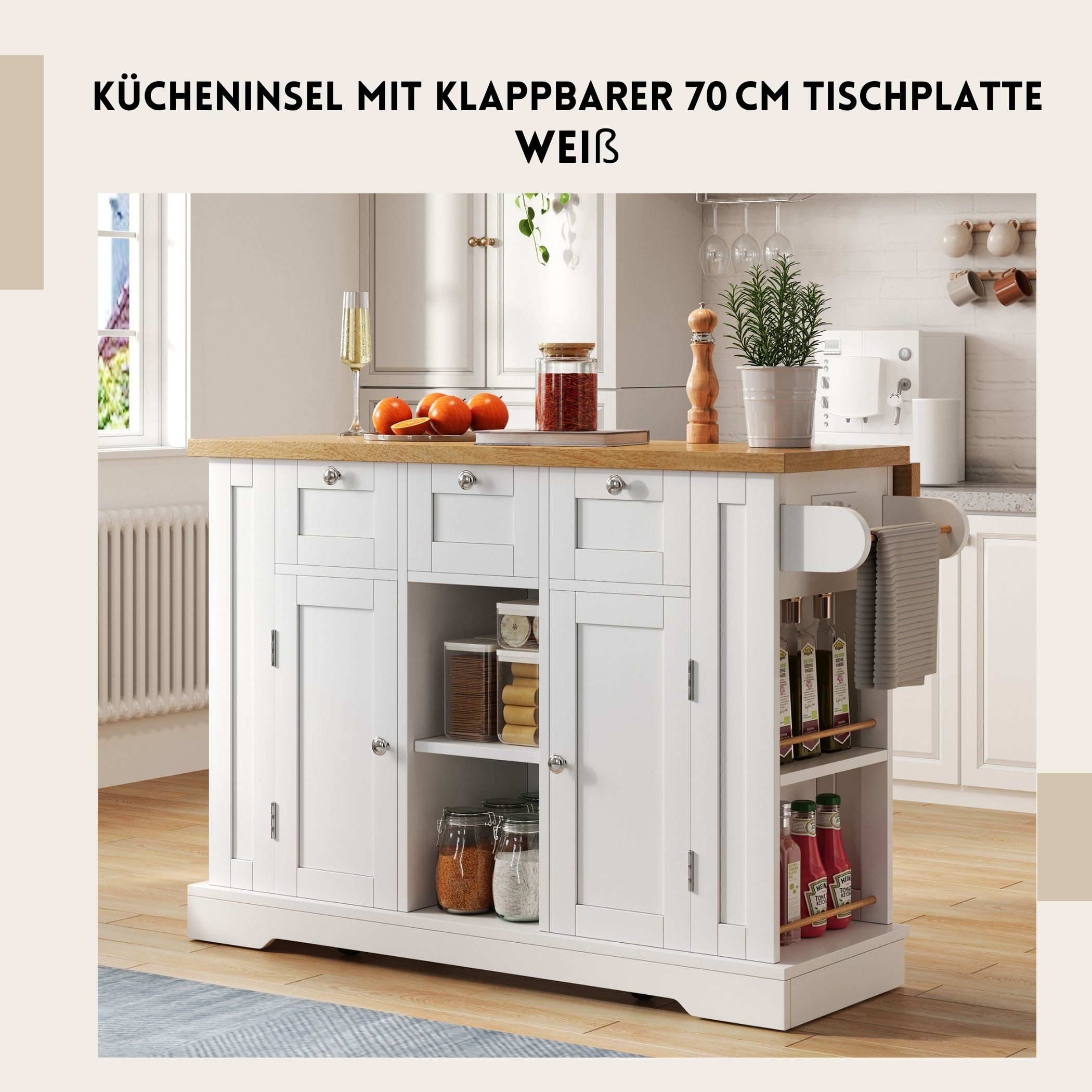SeedWave Kücheninsel mit klappbarer 70 cm Tischplatte, günstig online kaufen