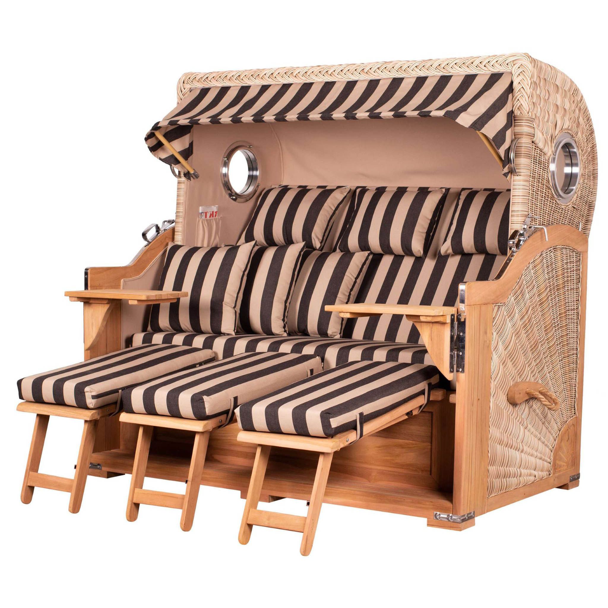 bene living Strandkorb Königssee 3-Sitzer Teak - PE shell - Modell 581, BxTxH: 170x95x170 cm, Volllieger, Königssee 3-Sitzer Teak, (Strandkorb-Komplettset, 5-tlg., Strandkorb inkl. Liftersystem und umfangreichem Zubehör), mit Windschutzfolie, Bistrotischen und bequemer Polsterung