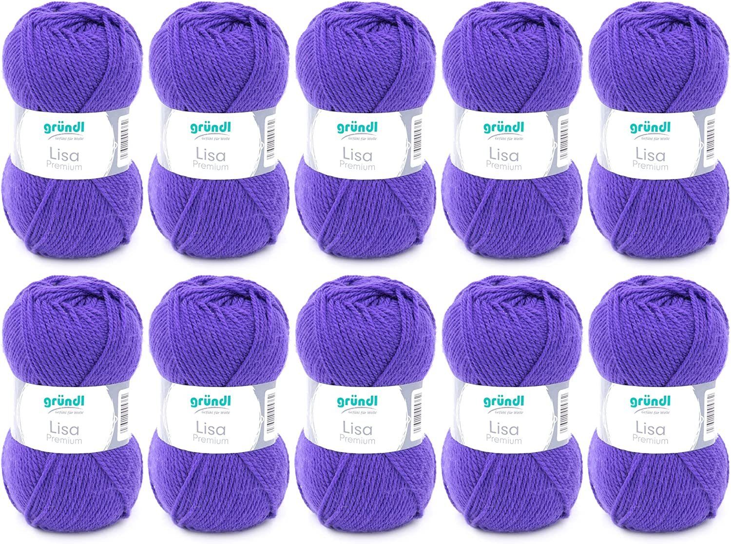 Gründl Wolle Lisa Premium Uni im 10x50g Wollpaket zum Handarbeiten Häkelwolle, (Wolle zum Stricken, Häkeln, Handarbeiten, Handstrickgarn), weich und pflegeleicht, ohne Schurwolle