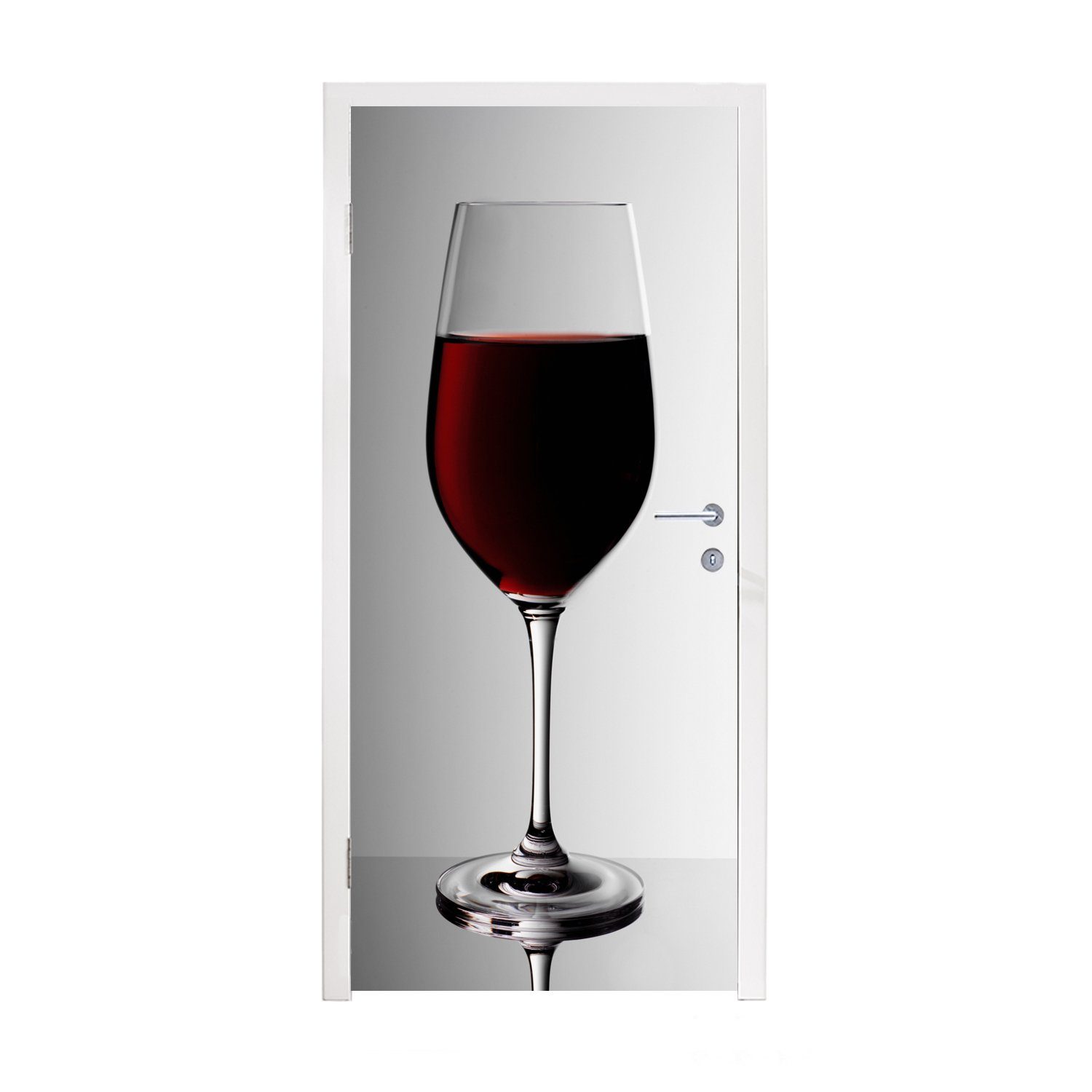 MuchoWow Türtapete Glas Rotwein auf grau-weißem Hintergrund, Matt, bedruckt, (1 St), Fototapete für Tür, Türaufkleber, 75x205 cm