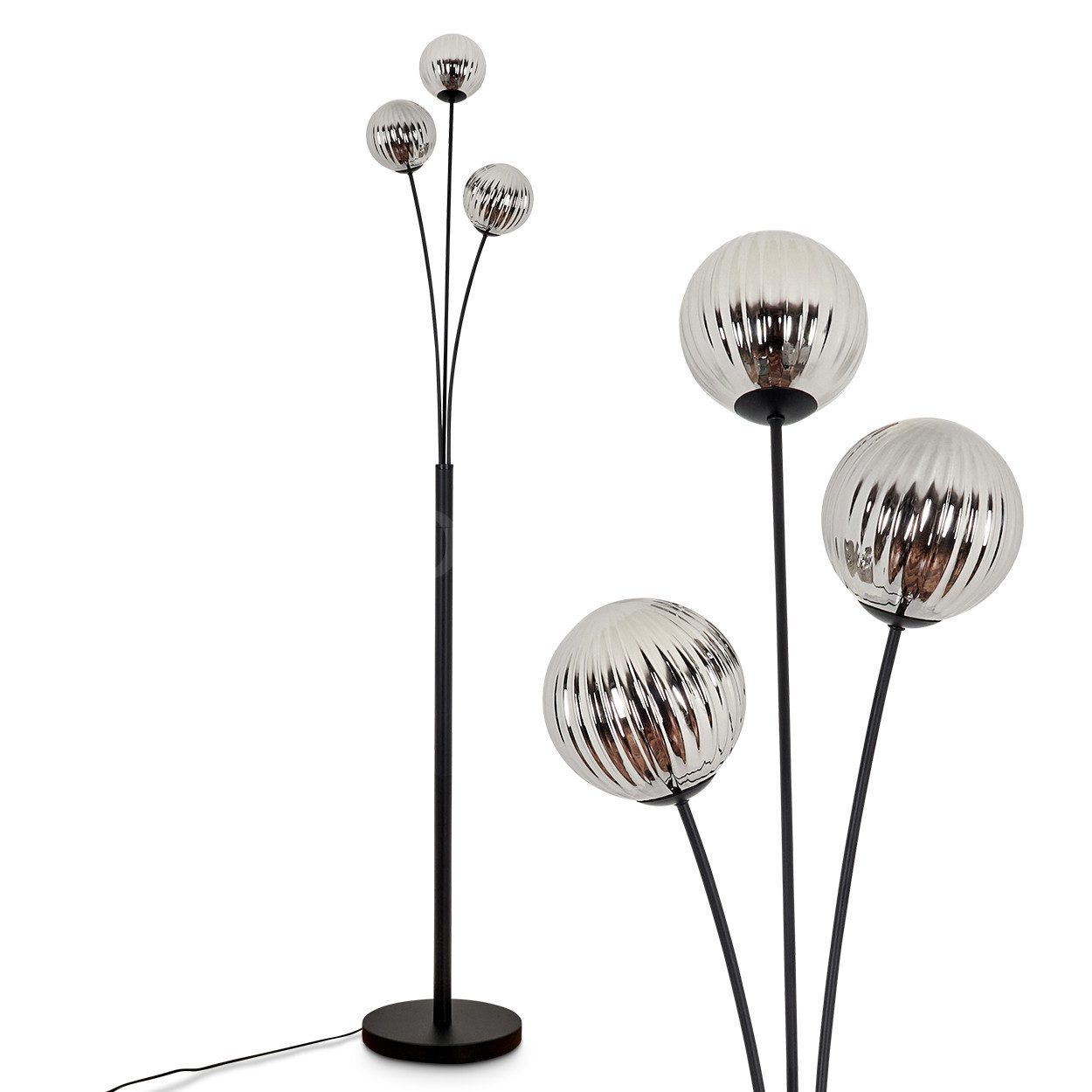 Stehlampe Stehlampe aus Metall/Riffelglas in Schwarz/Rauchfarben
