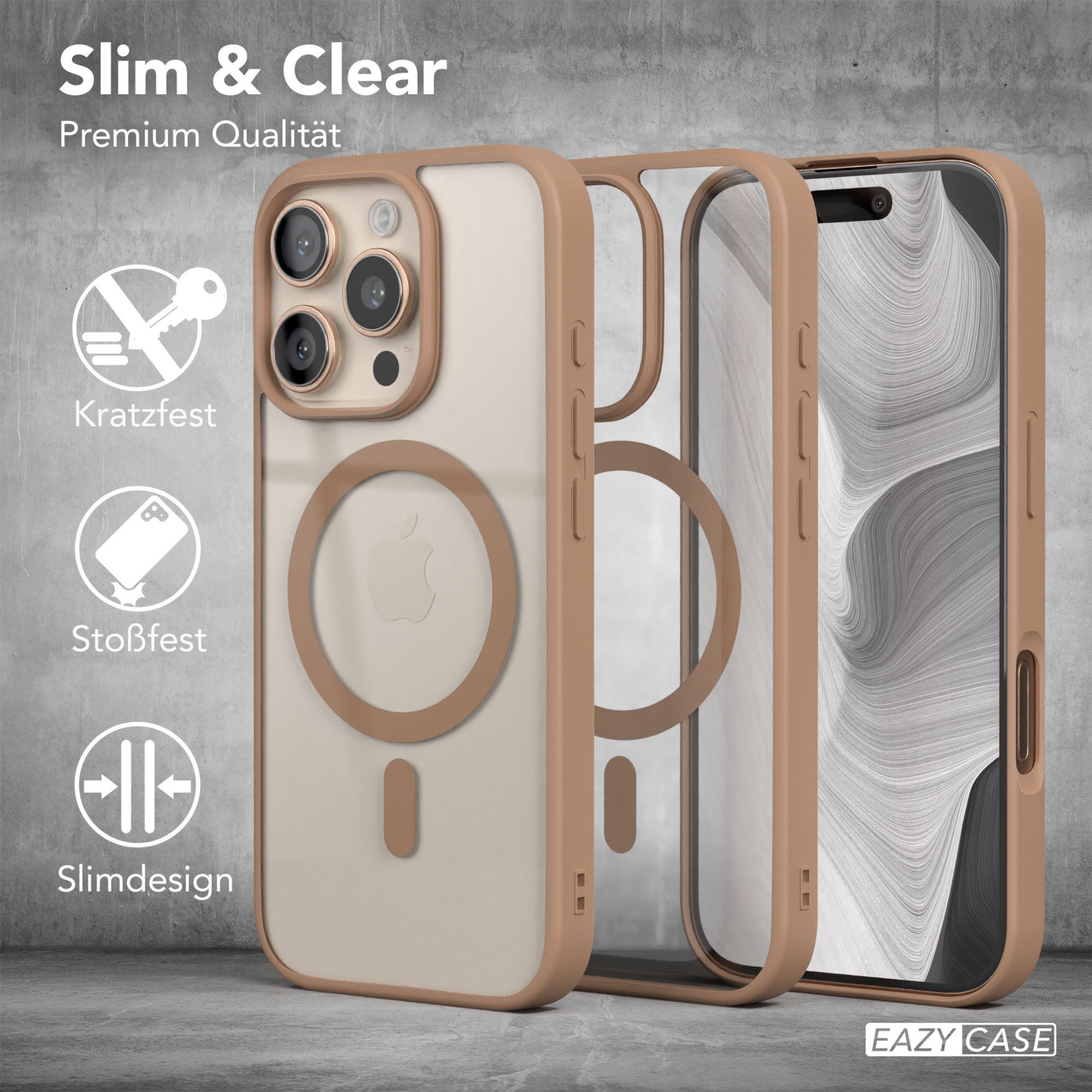 EAZY CASE Handyhülle Transparente Hülle mit MagSafe für iPhone 16 Pro 6,3 Zoll, Silikon Handyhülle, Schutzhülle mit Kameraschutz, Etui TPU Schutz