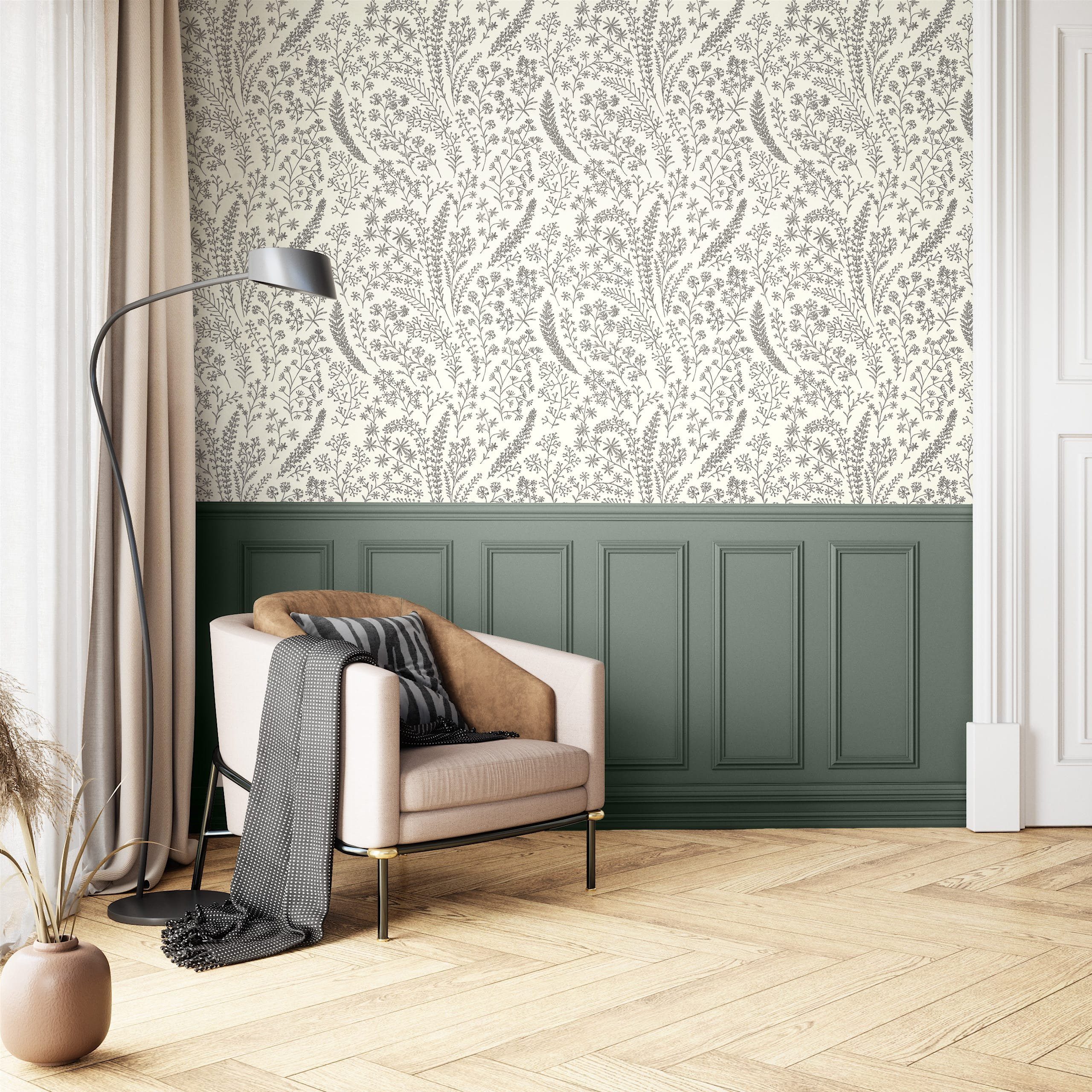 Newroom Vliestapete Rika White Tapete Vintage Blumen,Floral,Zweige, Weiß Tapete Floral Blumen - Vintage Blumentapete Schwarz Romantisch 3D Optik Floral Zweige für Wohnzimmer Schlafzimmer Küche, Blumentapete