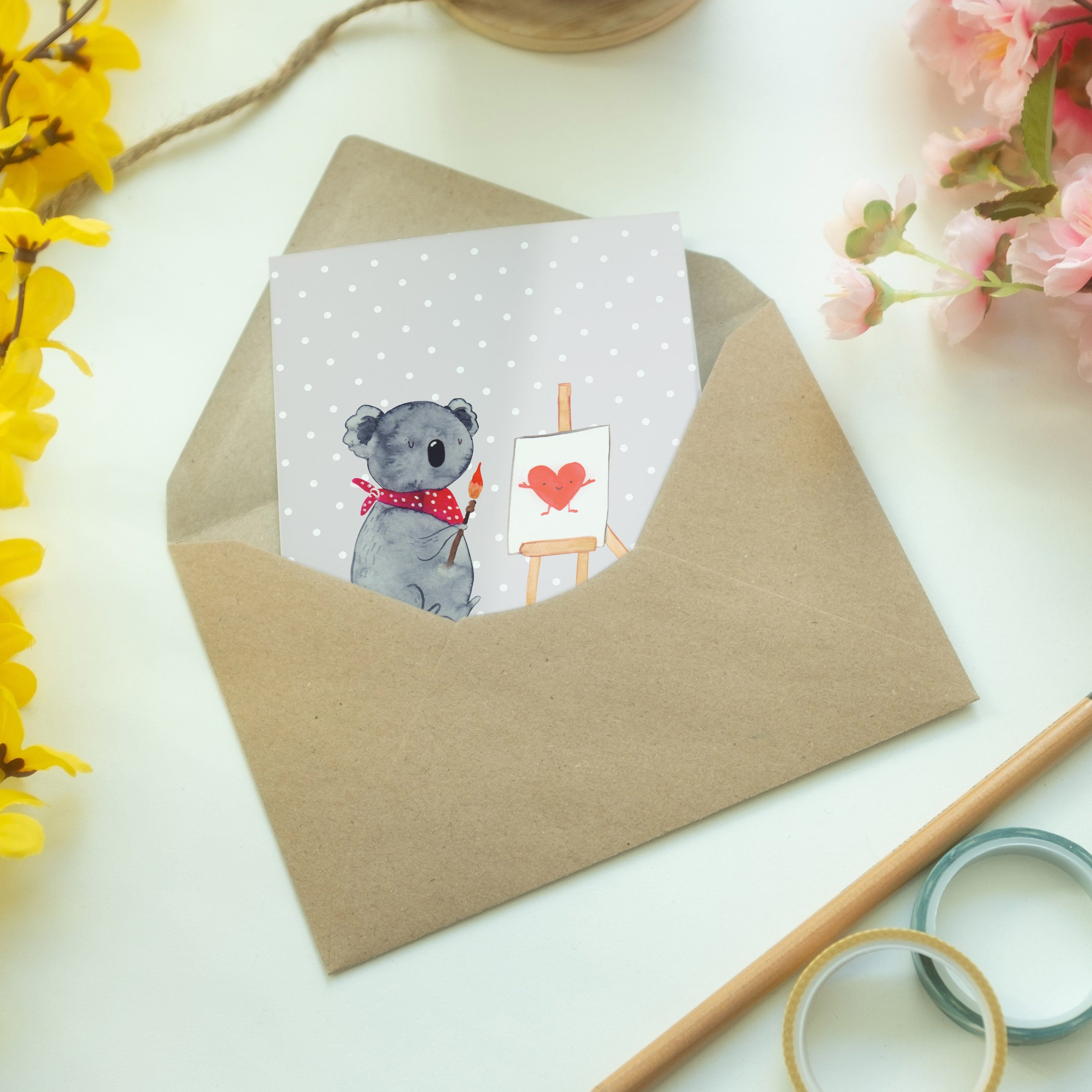 Hochzeitskarte Pastell Koala Klappkarte, Künstler - Grau Geschenk, - & Panda Grußkarte Mr. Mrs.