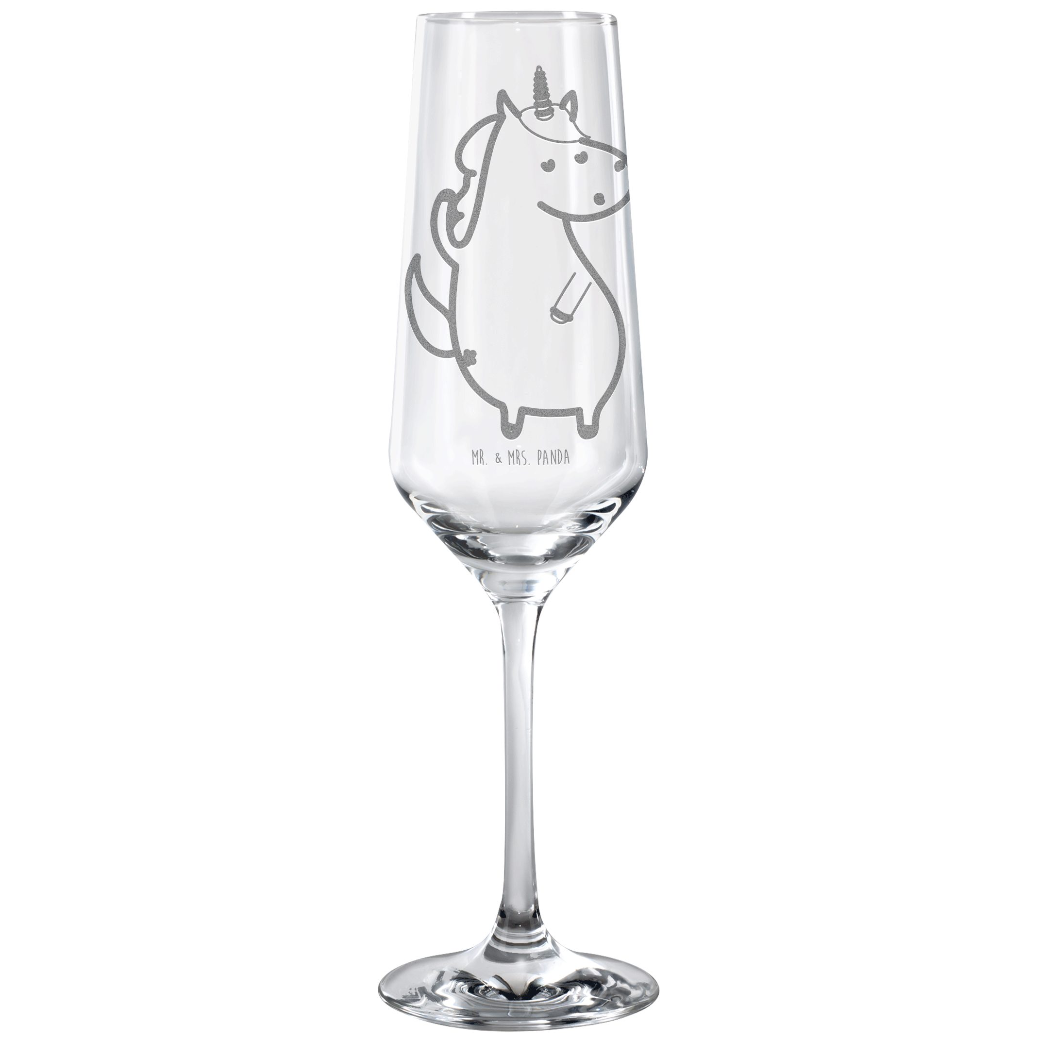 Mr. & Mrs. Panda Sektglas Einhorn Mann - Transparent - Geschenk, Einhörner, Einhorn Deko, Sektg, Premium Glas, Hochwertige Gravur