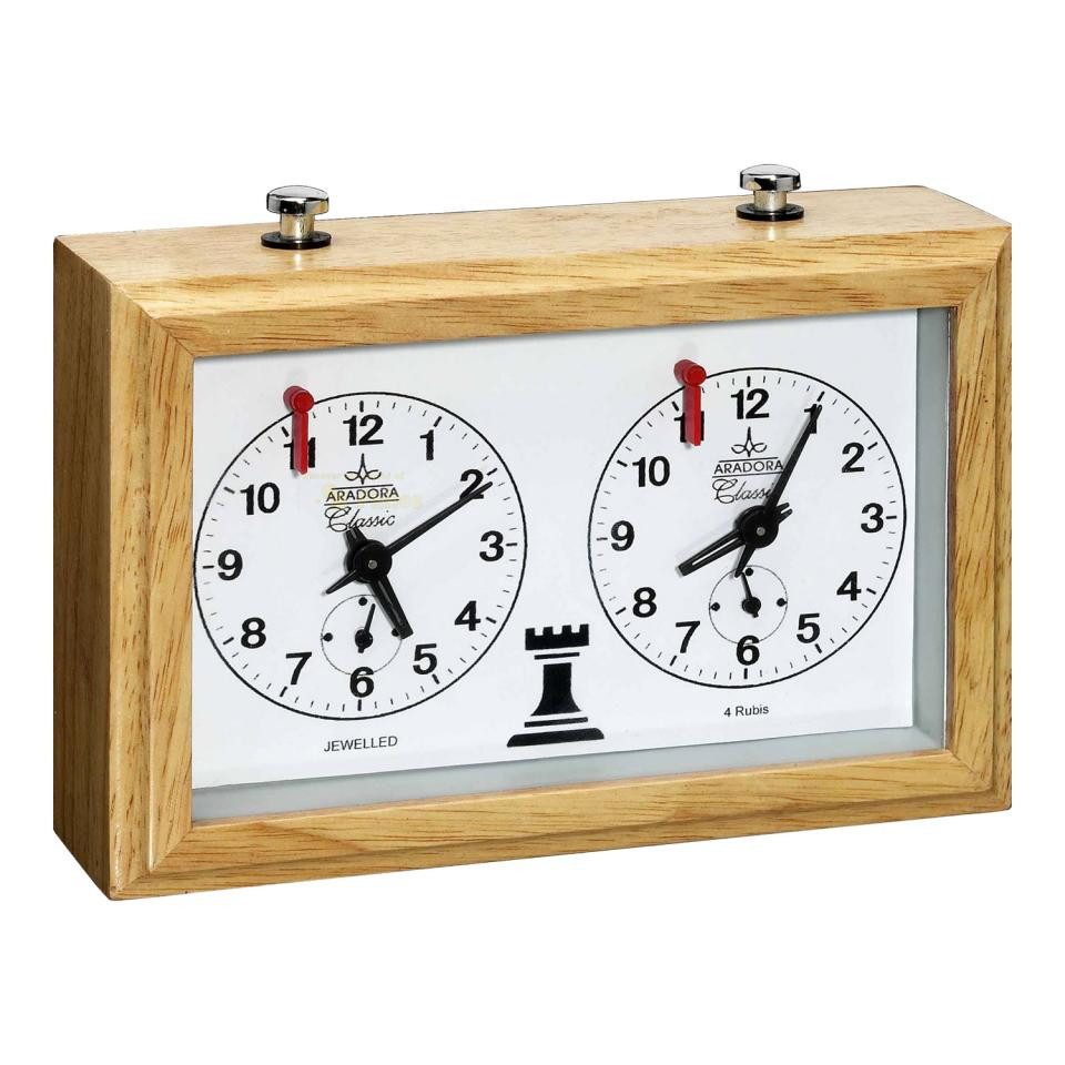 Philos Spiel, Schachuhr - analog - Holzgehäuse aus Buche