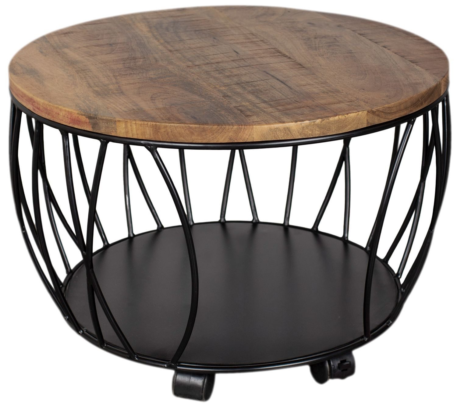 bene living Couchtisch Talsano rund Ø 57 cm - Mangoholz natur, Massivholz - Metallgestell - Esszimmer - Wohnzimmer - Büro