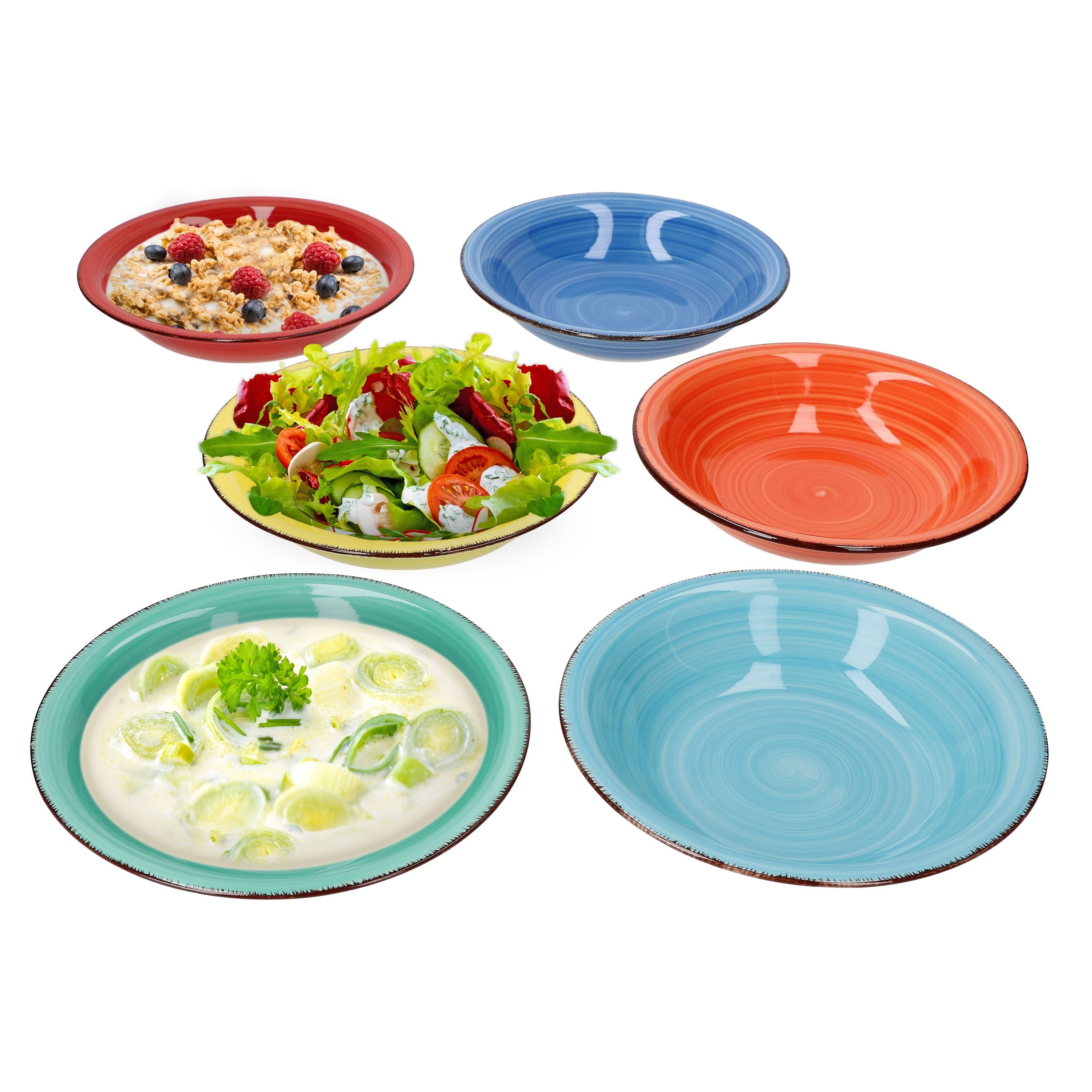 MamboCat Suppenteller 6er Set Colour Power Suppenteller Retro-Stil Ø 21 cm Essteller Strudel