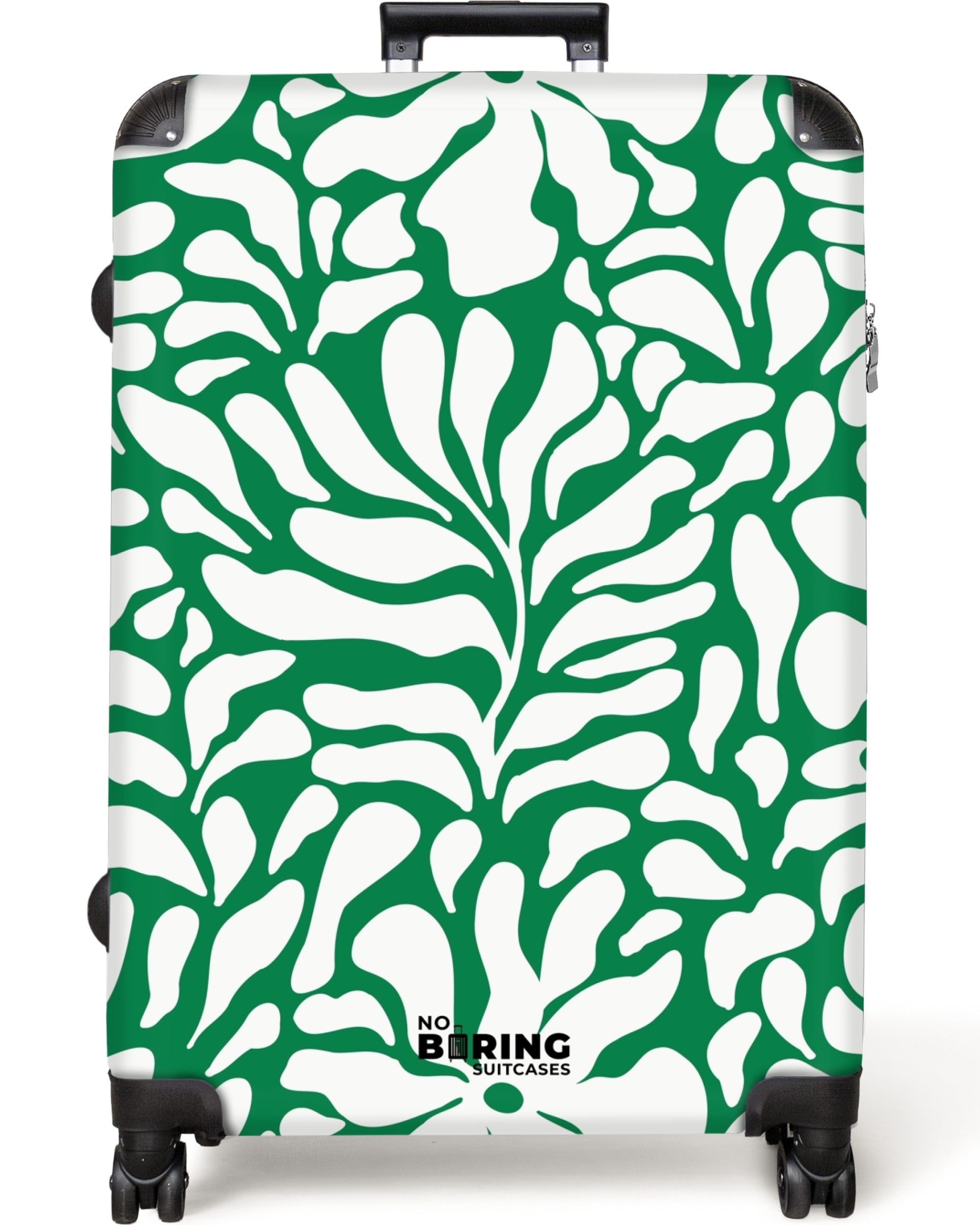 NoBoringSuitcases.com© Hartschalen-Trolley Grün mit weißem Blumendruck günstig online kaufen