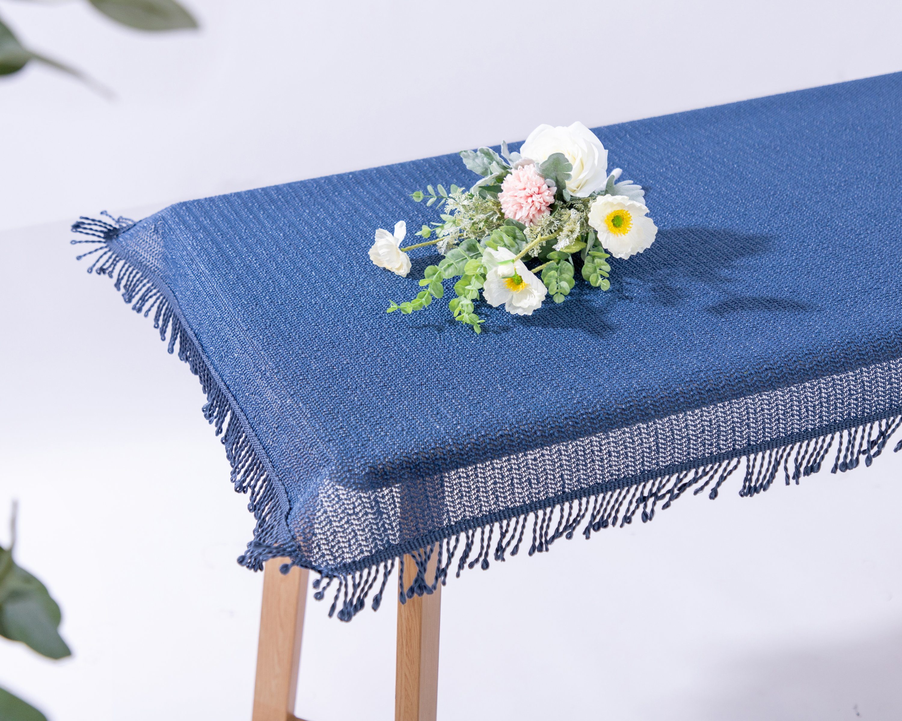 - rutschfest - Gartentischdecke Fransen - geschäumt TextilDepot24 Gartentischdecke wetterfest Blau mit