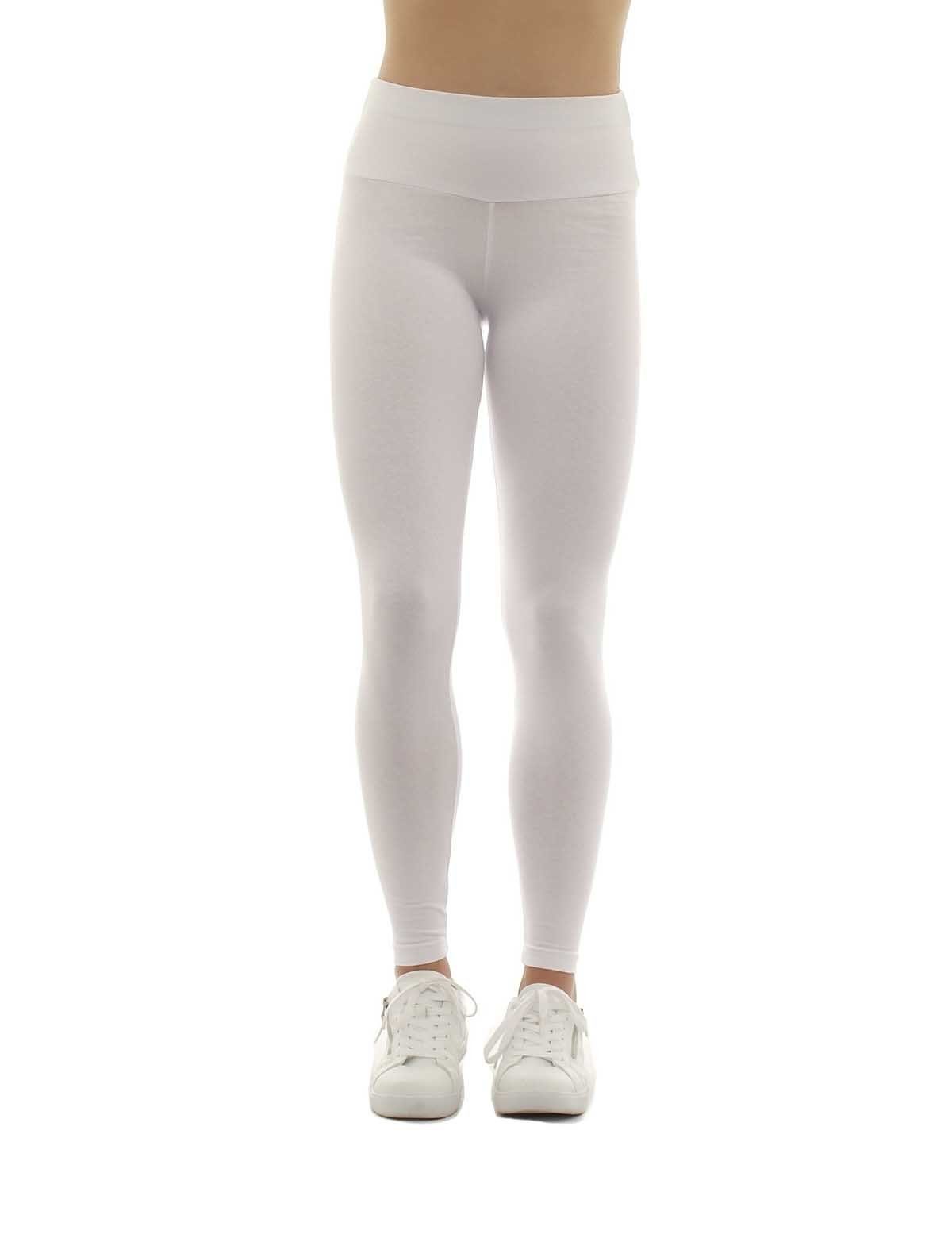 F&K-Mode Leggings Damen Leggings lang hoher Bund Taschen Hose gummi weiss