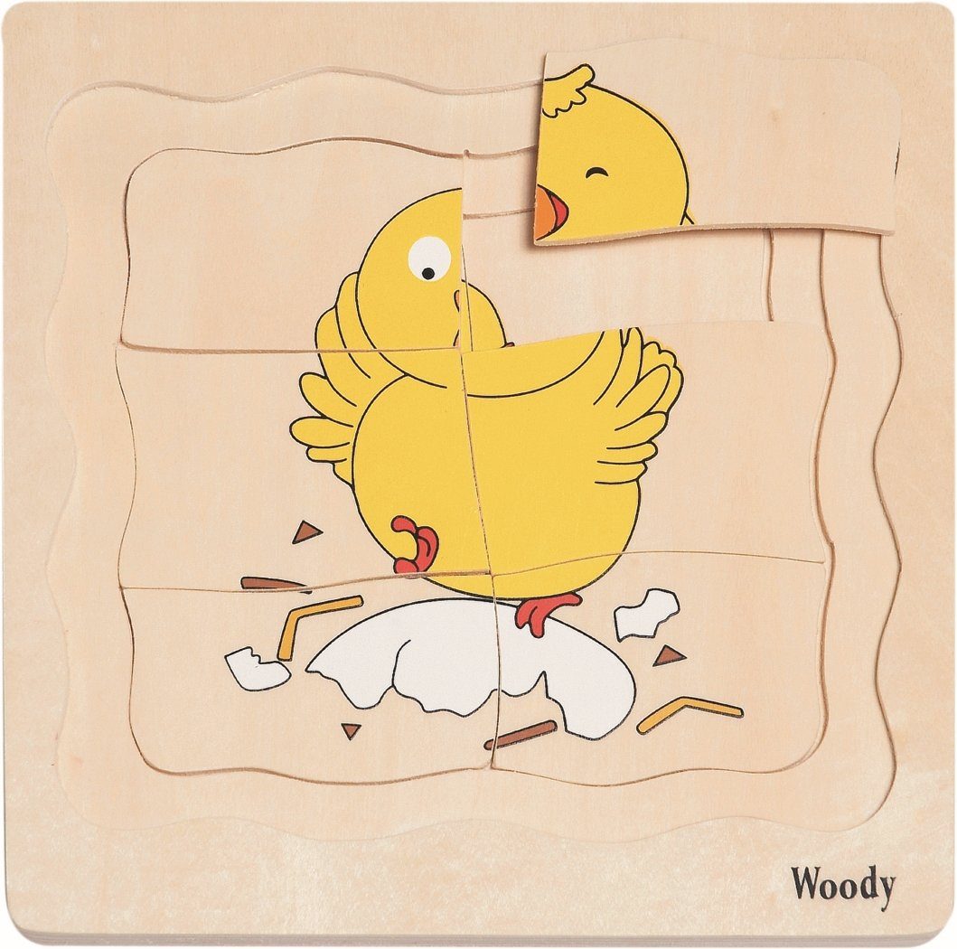 Woodyland Lernspielzeug 90073 - 3 D Puzzle Huhn. Rahmenpuzzel mit 4 Ebenen