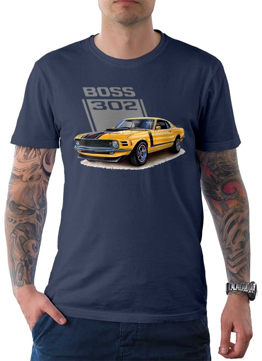 Rebel On Wheels T-Shirt Herren T-Shirt Tee American Classic mit Auto / US-Car Motiv Denim