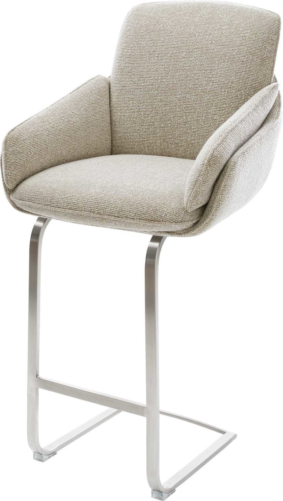 DELIFE Barhocker Luan-Flex, Freischwinger Flach Edelstahl Silberfarben Webstoff Soft Beige