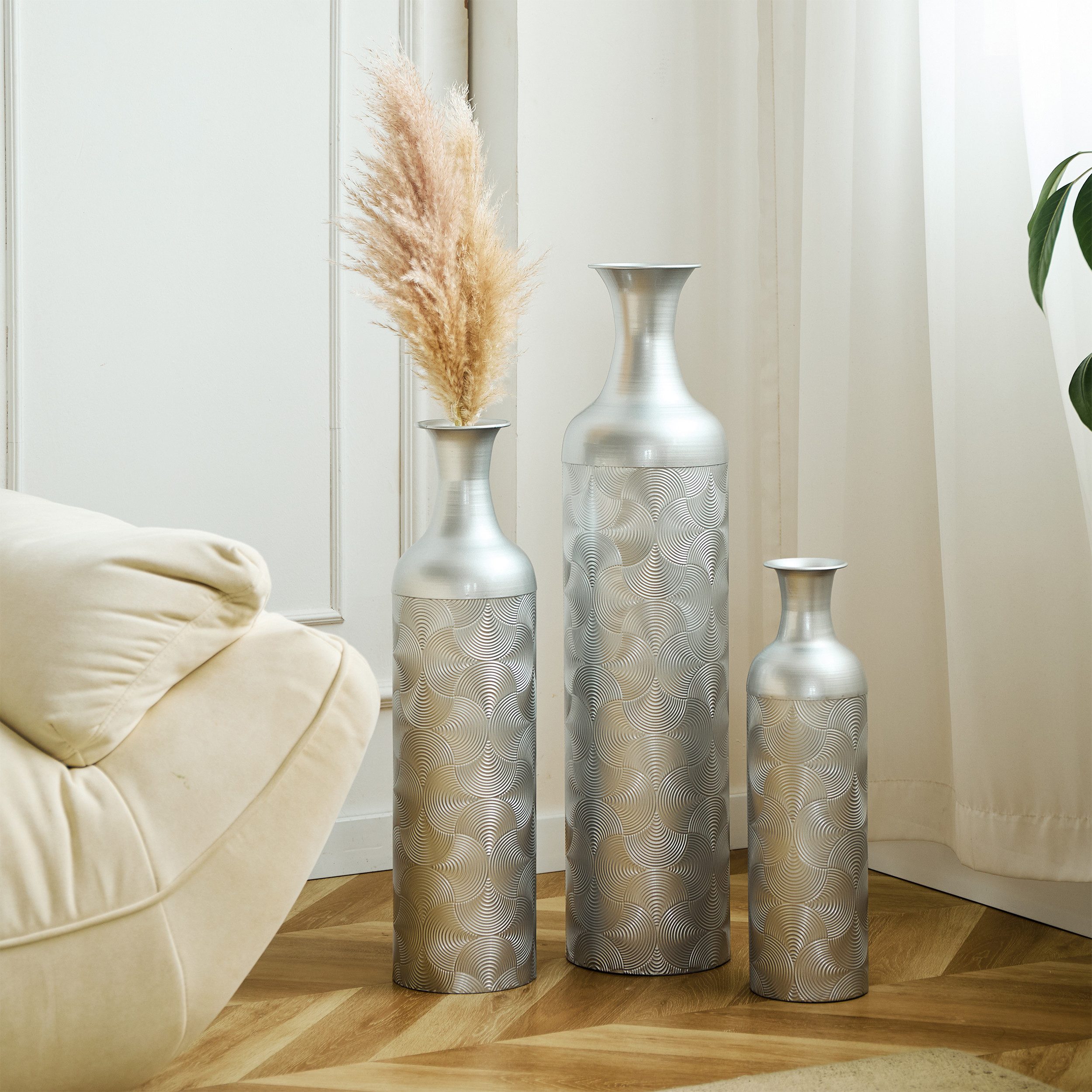KLAM HOME Bodenvase Große Bodenvase 3er Set aus Metall, (50/65/83 cm), Mid-Century Modern (Dekovase Boden bis zur Decke reichende Vase, hohe dekorative Vase), V – Bild 4 von 5
