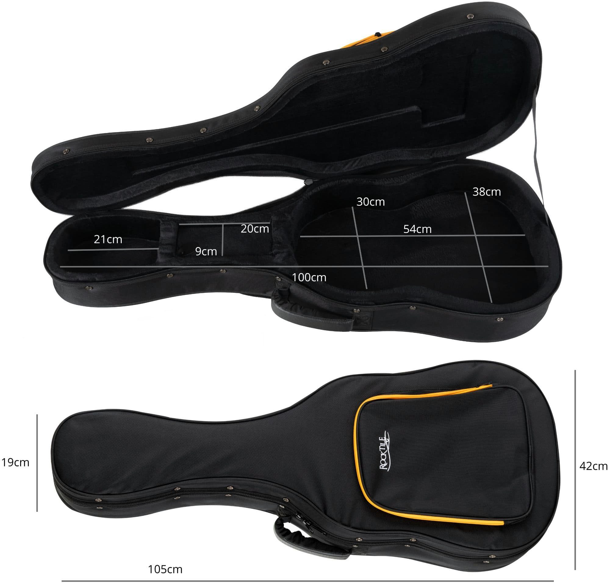 Rocktile Gitarrentasche KGSC-5122BK Softcase Klassikgitarre, dick gepolstertes Klassikgitarren-Softcase mit Rucksackgarnitur