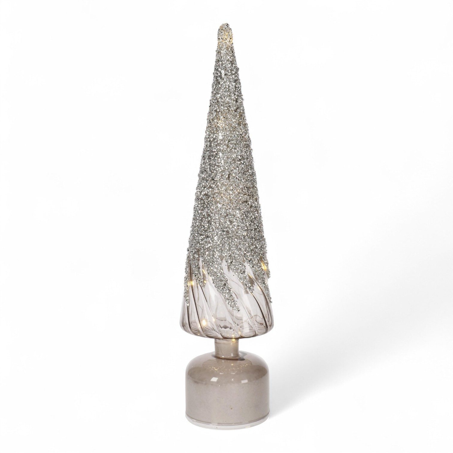 Bizzotto LED-Dekofigur Silberner Glasbaum – Glatt & Glitzer, drehbar, Glasdeko Weihnachtsbaum (kein Set)