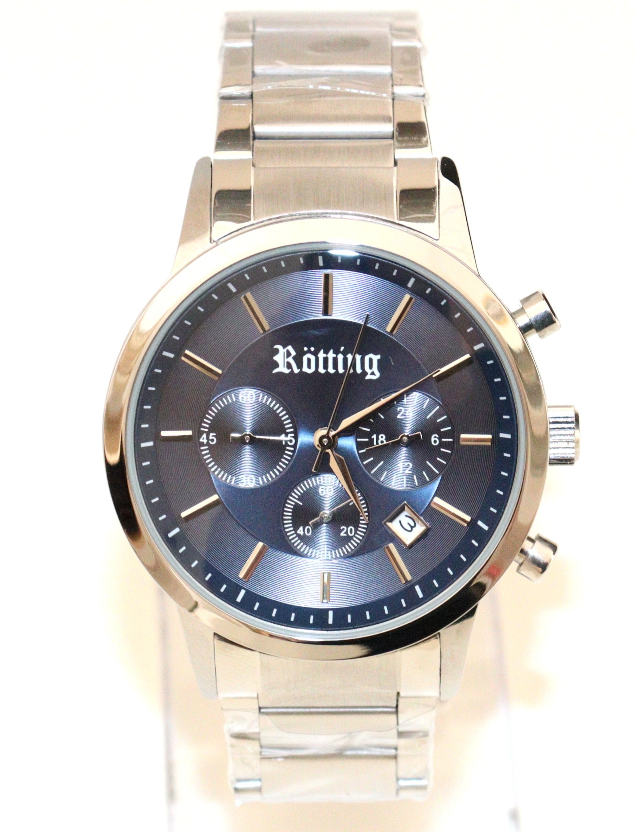 Rötting Design Chronograph Herrenuhr Quarz Chronograph blaues Ziffernblatt DATUM, (1-tlg)