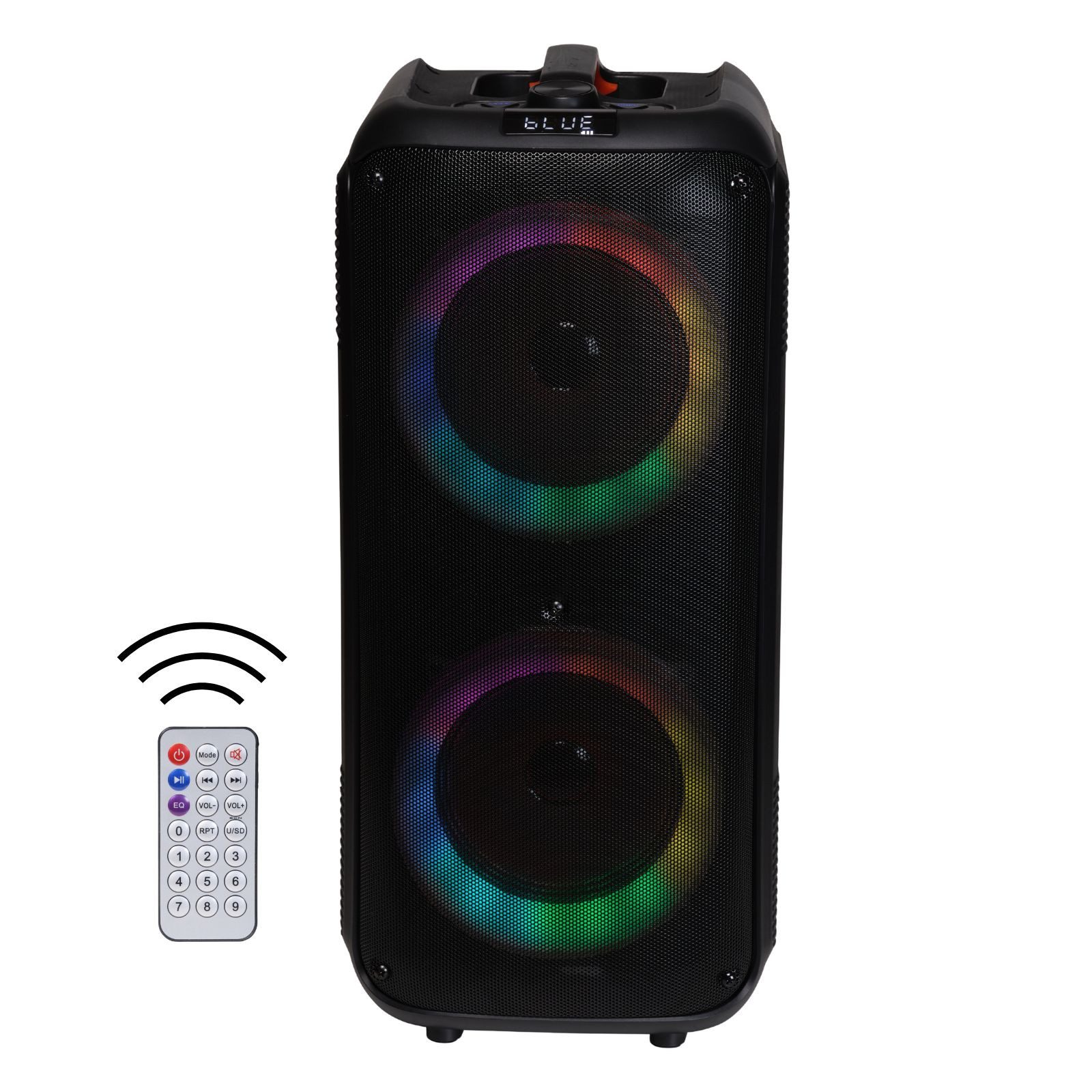 Denver BPS-354 Akku Bluetooth-Partylautsprecher LED-Lichteffekte Mikrofon Party-Lautsprecher (20 W, 200W(20W RMS), Rollen, Griff, LED-Beleuchtung, TWS-Pairing möglich)